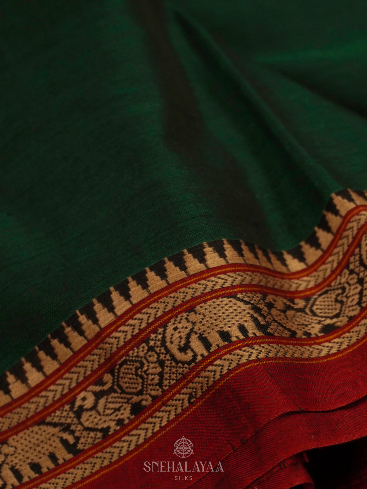 Forest Green Narayanpet Cotton Saree without Blouse