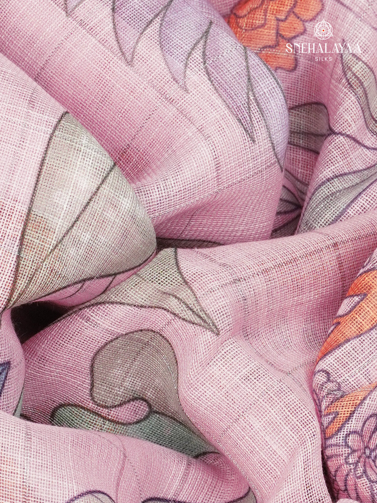 Pastel Pink Printed Linen Saree