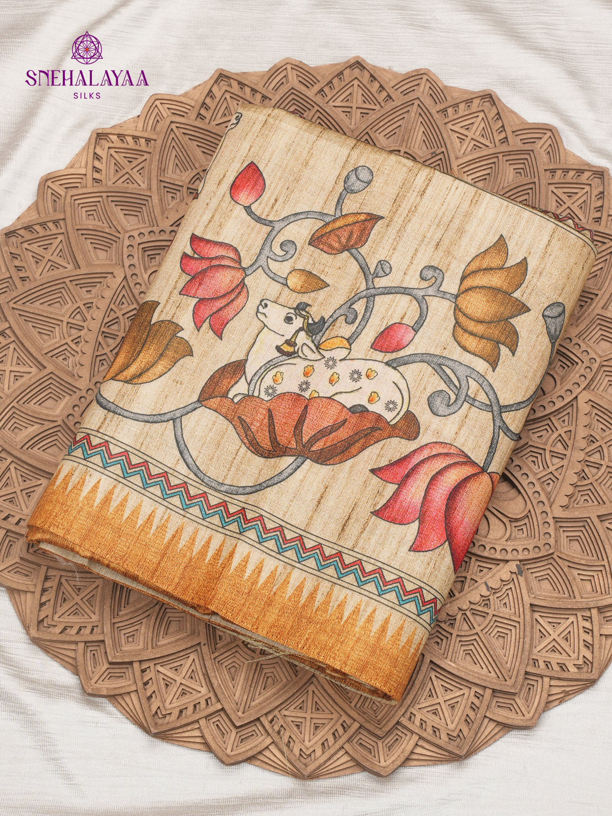 Orange Kalamkari Tussar Saree