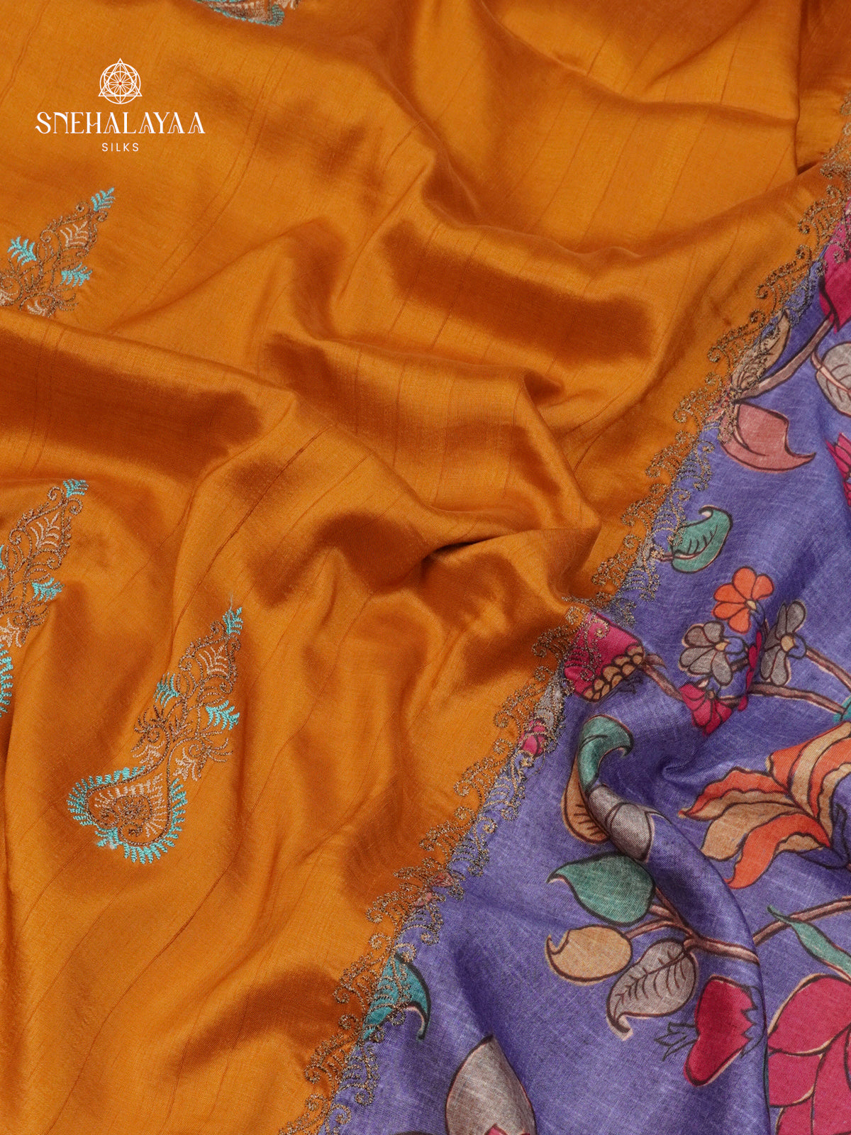 Mustard Yellow Soft Tussar Embroidery Saree