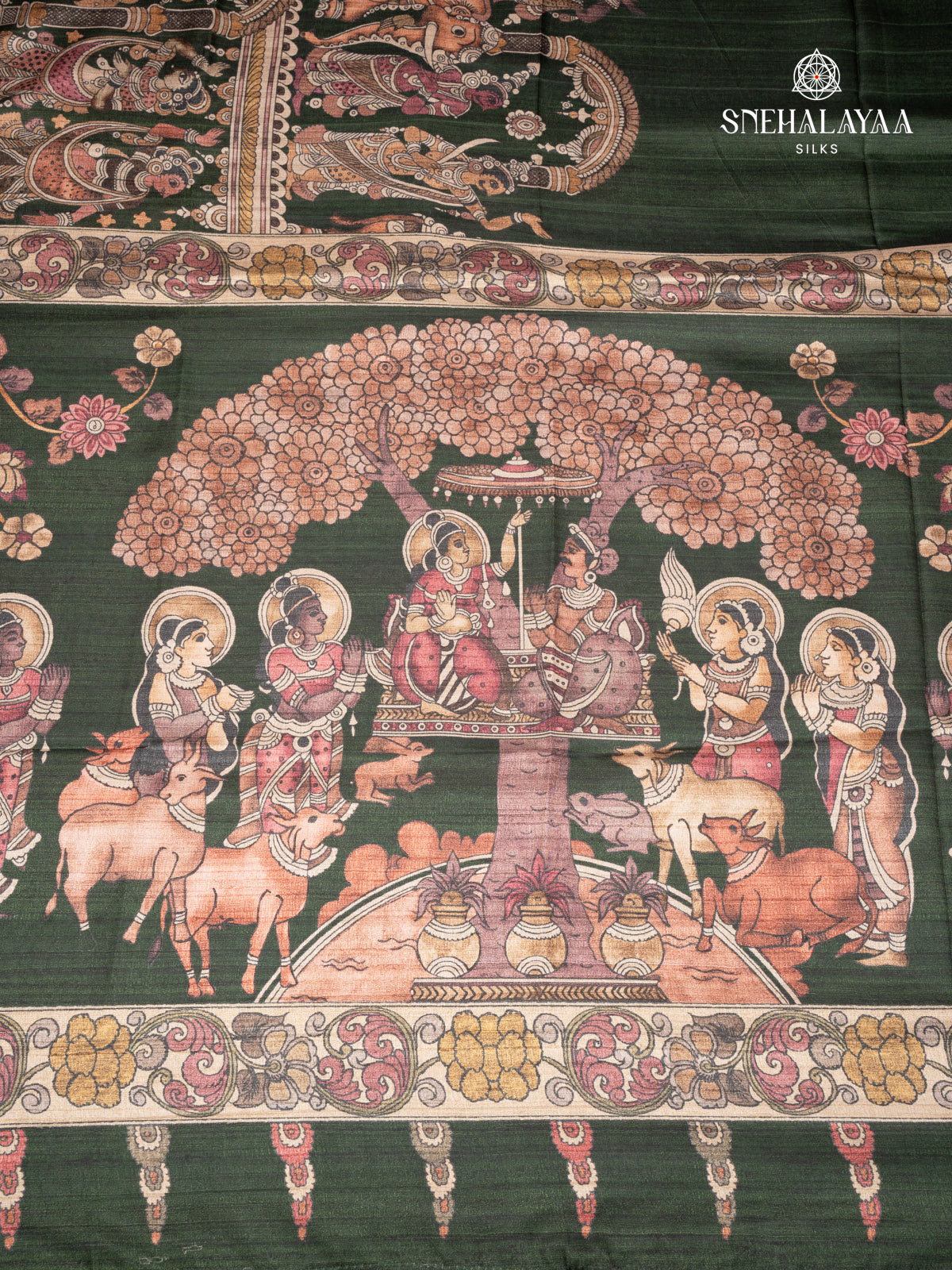 Green Printed Tussar Saree