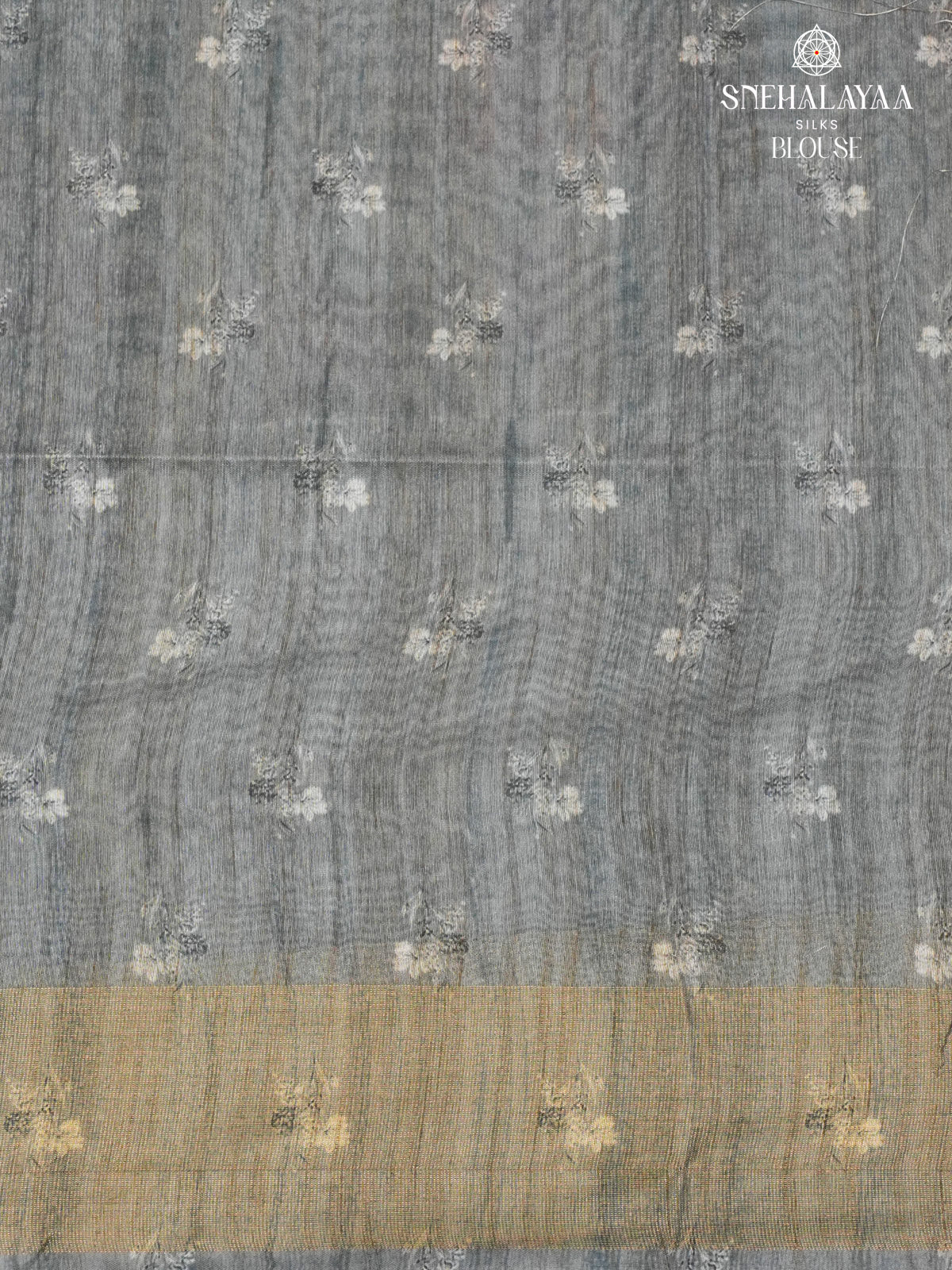 Grey Floral Printed Tussar Saree