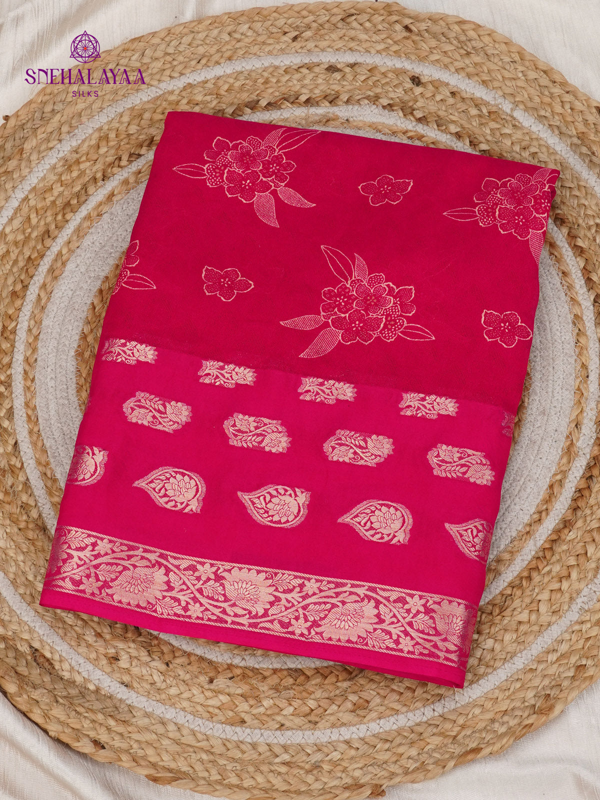 Rani Pink Printed Matka Saree