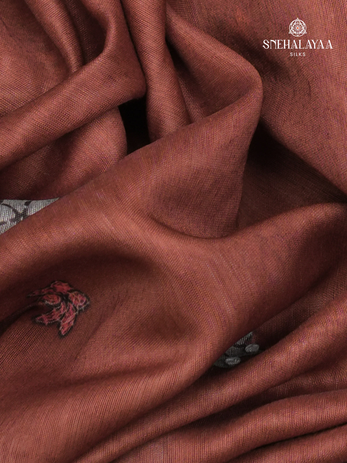 Brown Linen Embroidery Saree