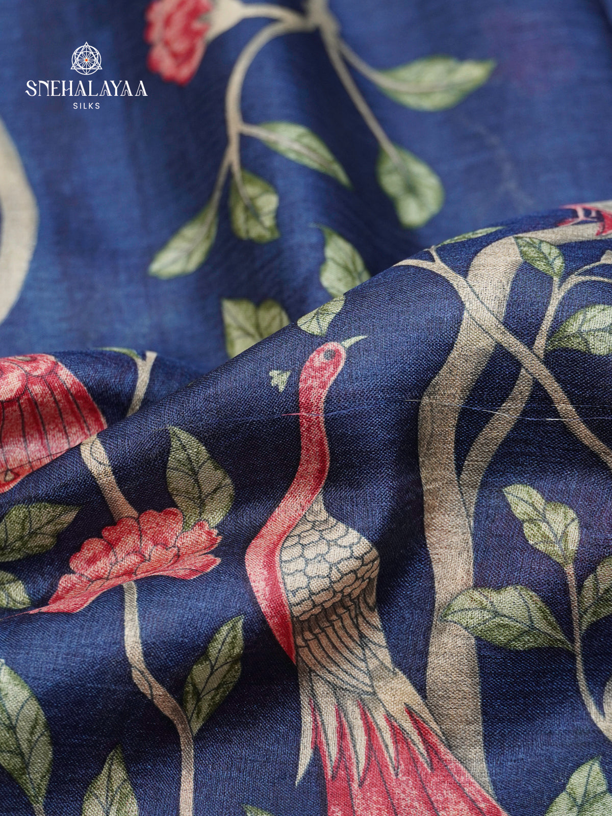 JNavy Blue Tussar Saree
