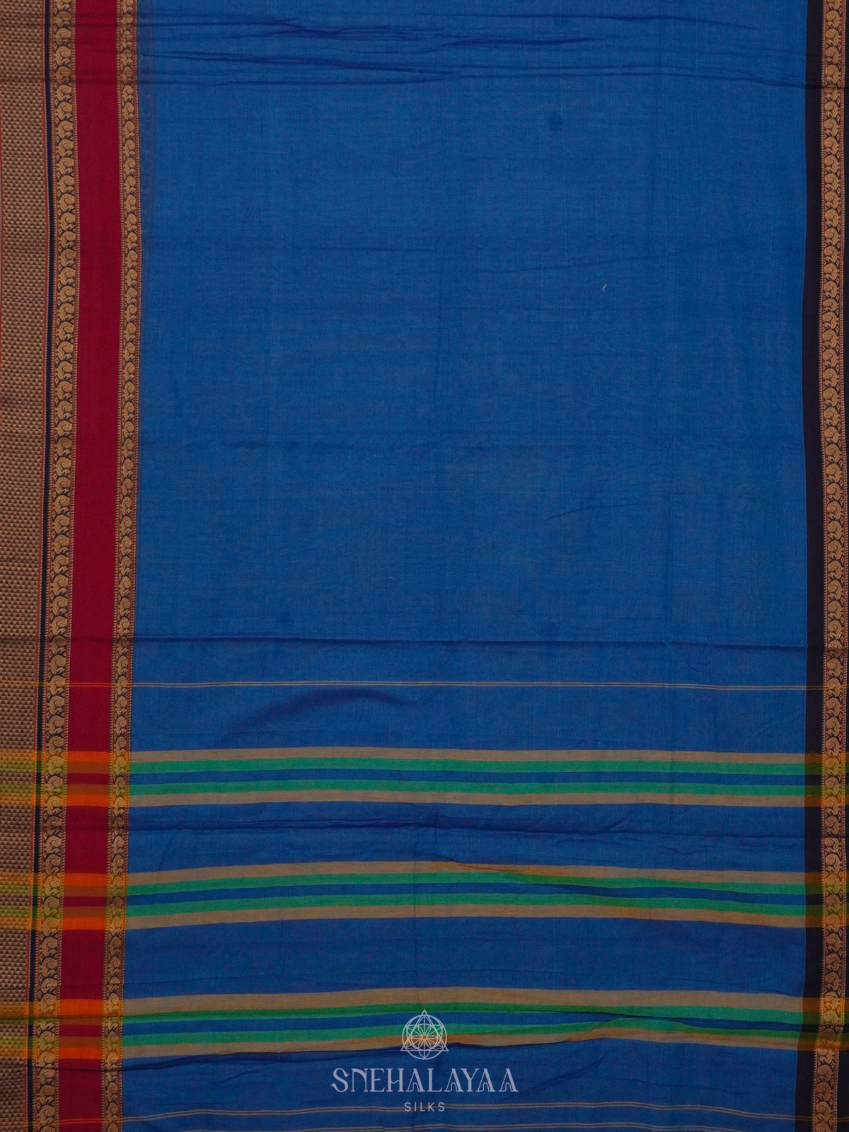 Rich Blue Narayanpet Cotton Saree without Blouse