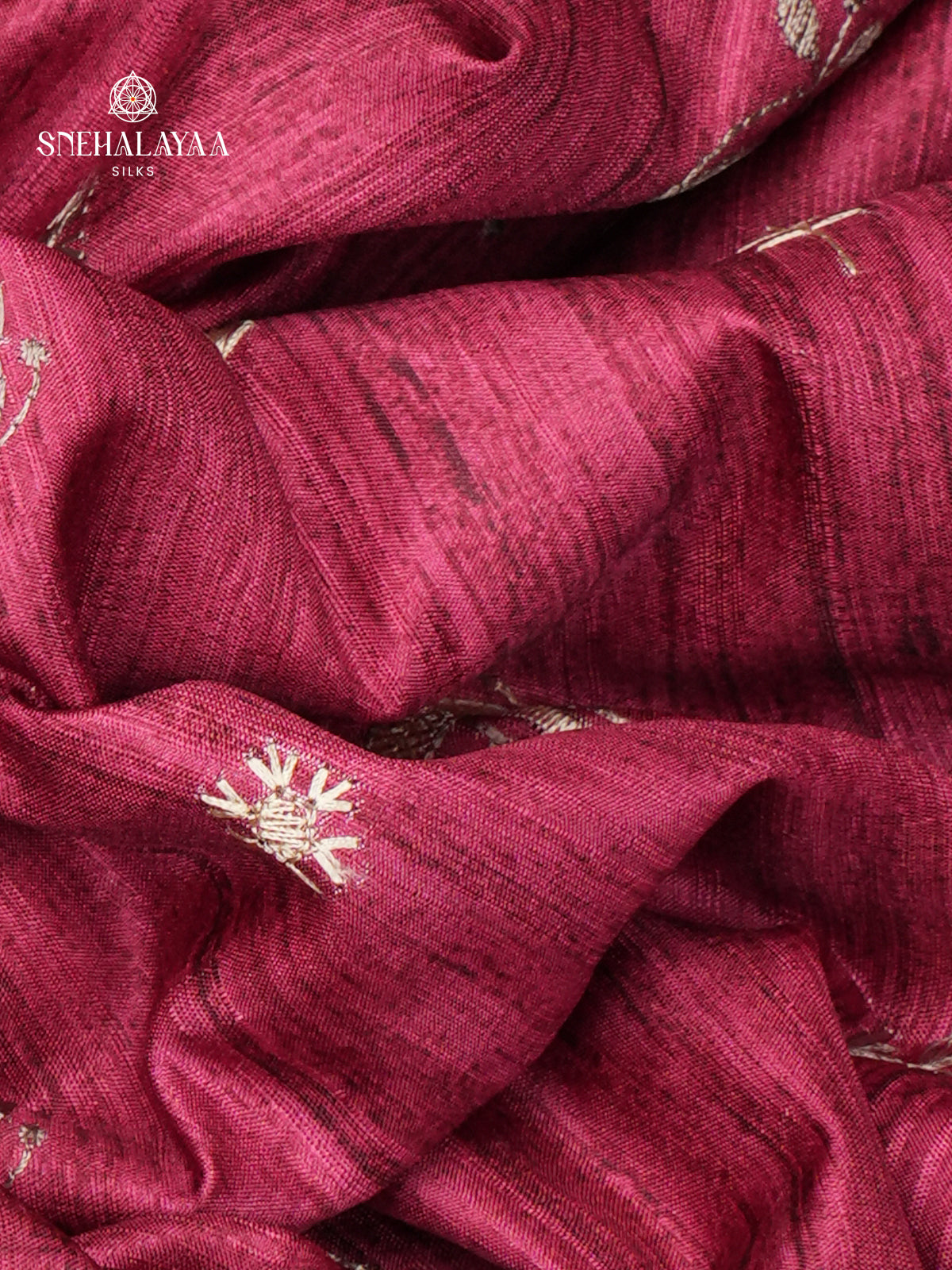 Pink Tussar Embroidery Saree