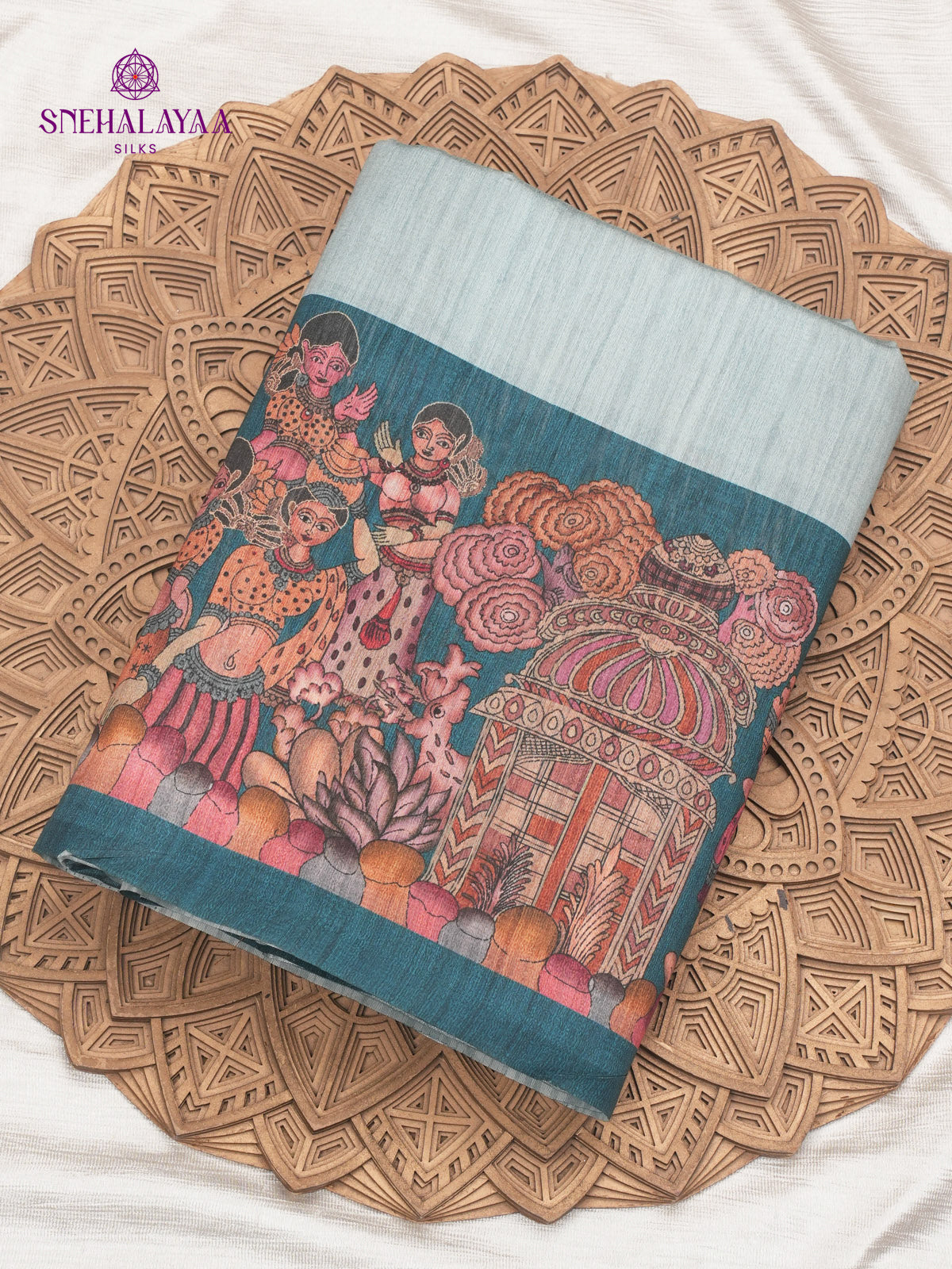 Grey Kalamkari Tusar Saree