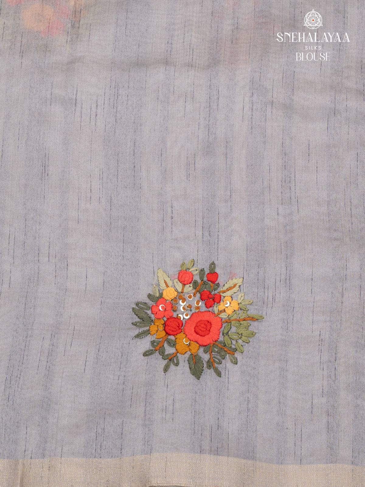Grey Raw Silk Embroidery Saree