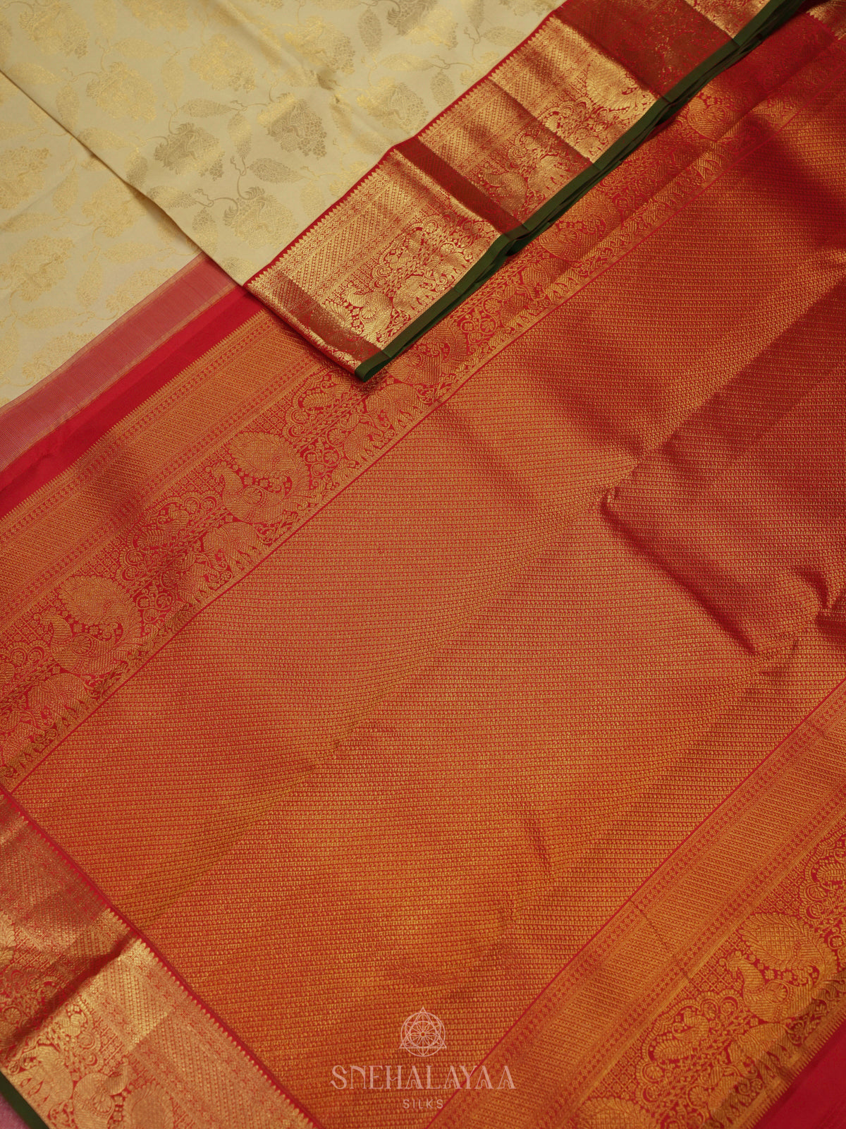 Cream Kanjivaram Silk Saree