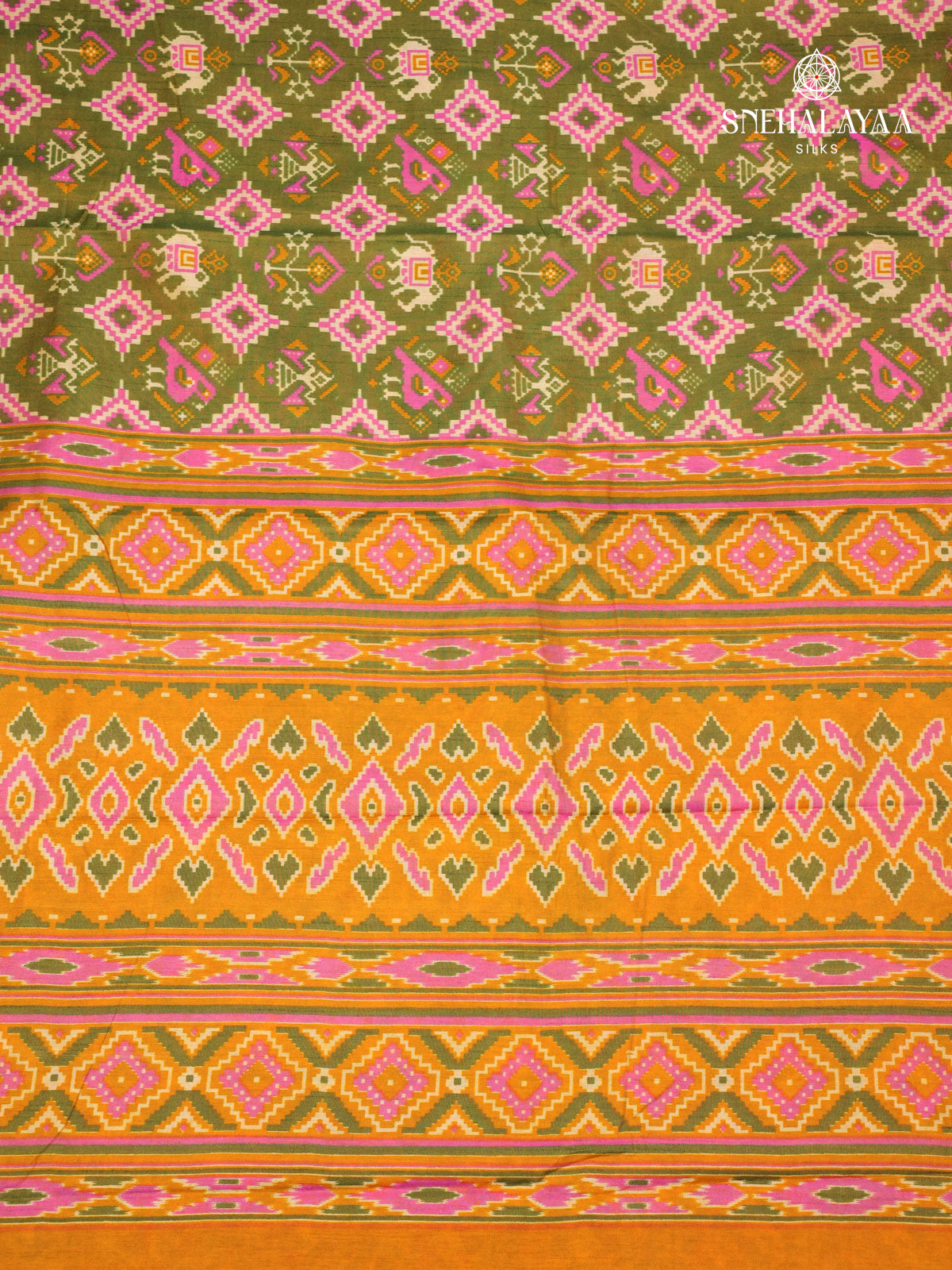 Olive Green Ikat Saree