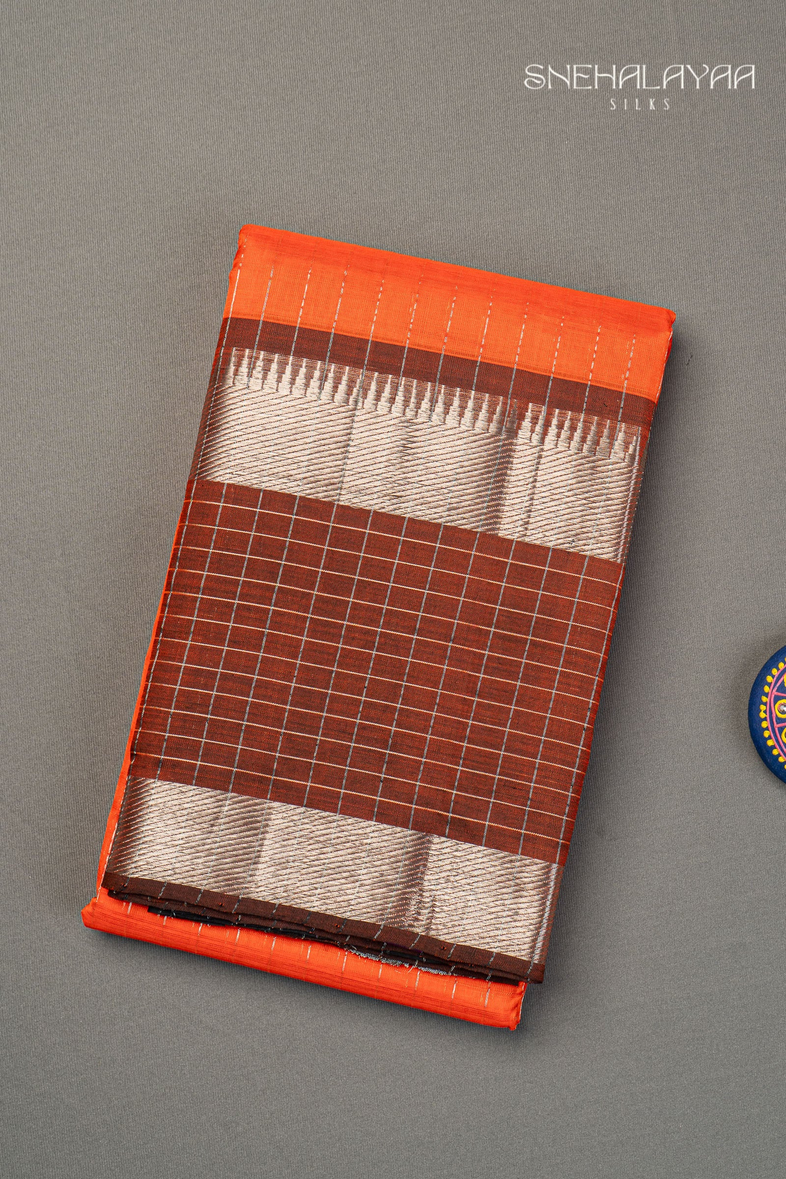 Orange Mangalgiri Silk Saree