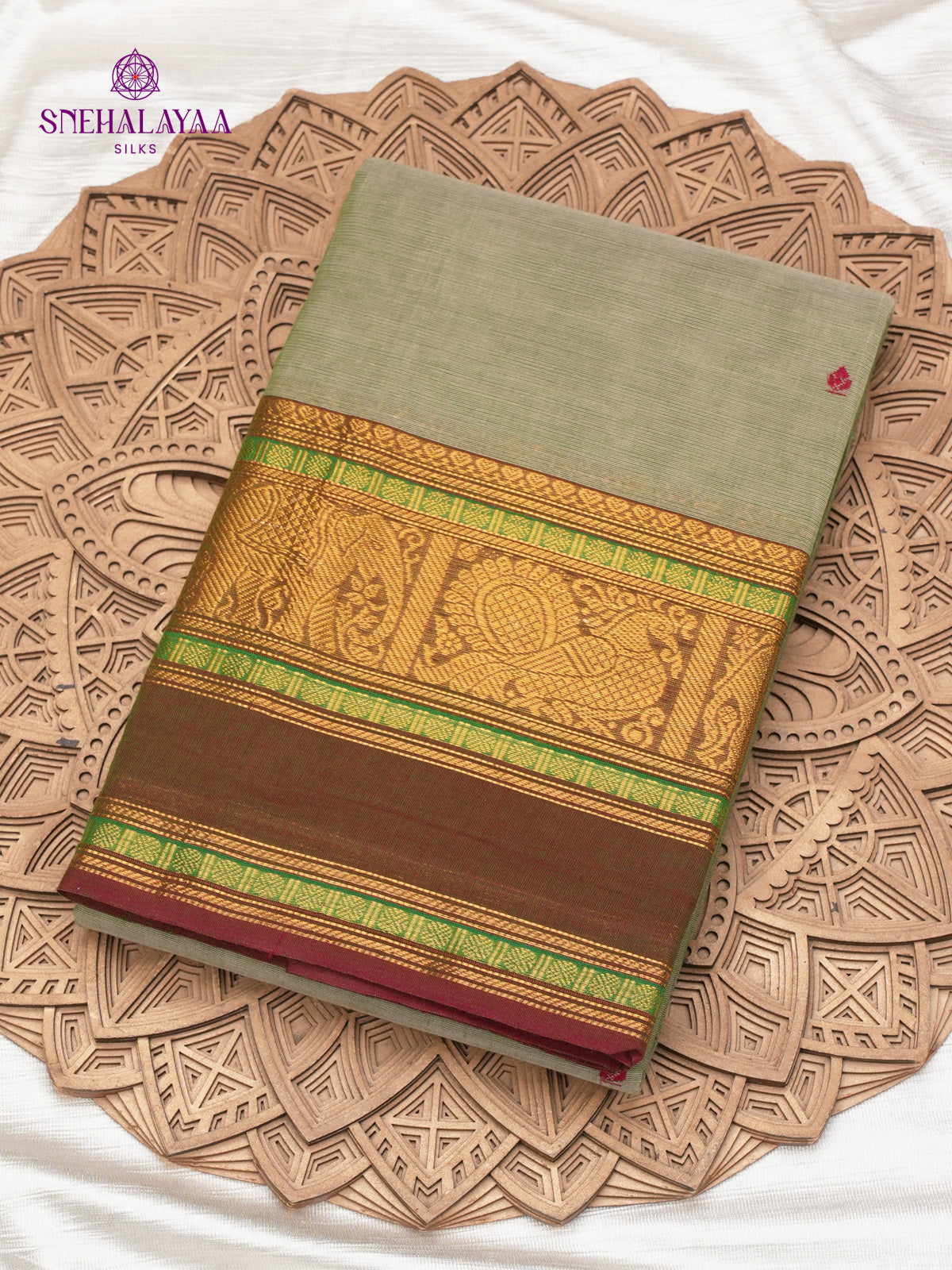 Olive Green Chettinad Cotton Saree