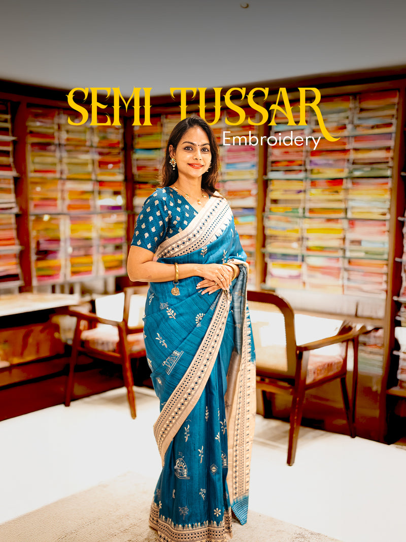 Tussar Embroidery Sarees
