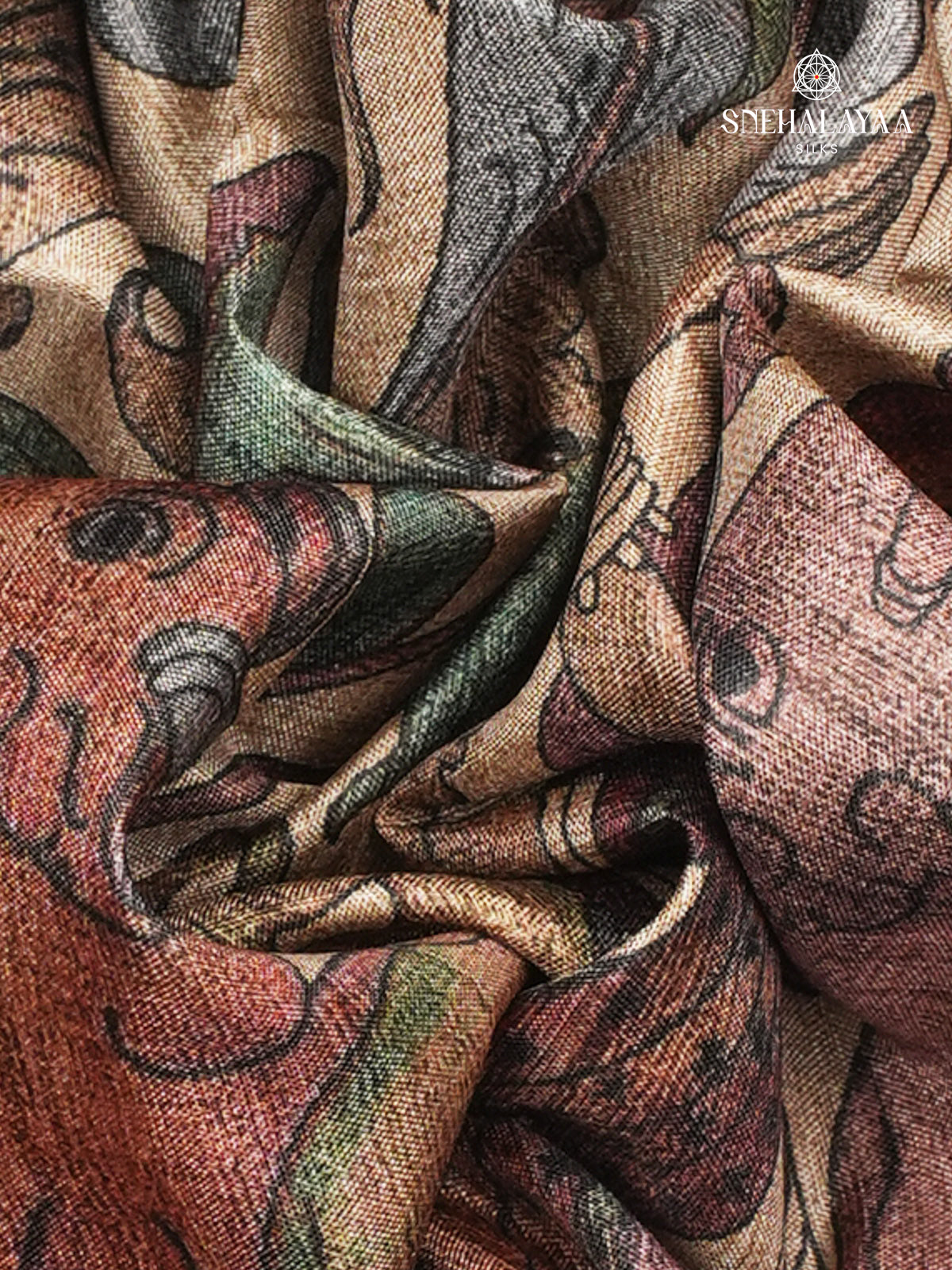 Beige With Grey Border Kalamkari Tussar Saree