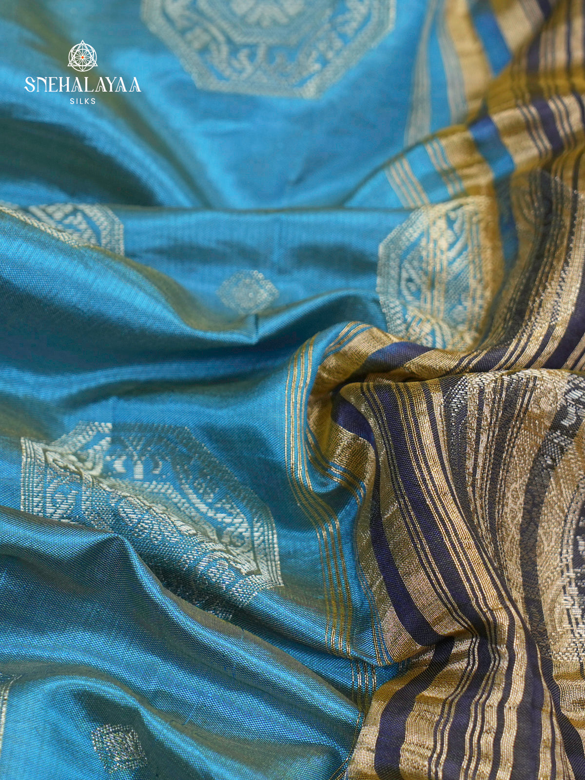 Sea Blue Raw Silk Saree