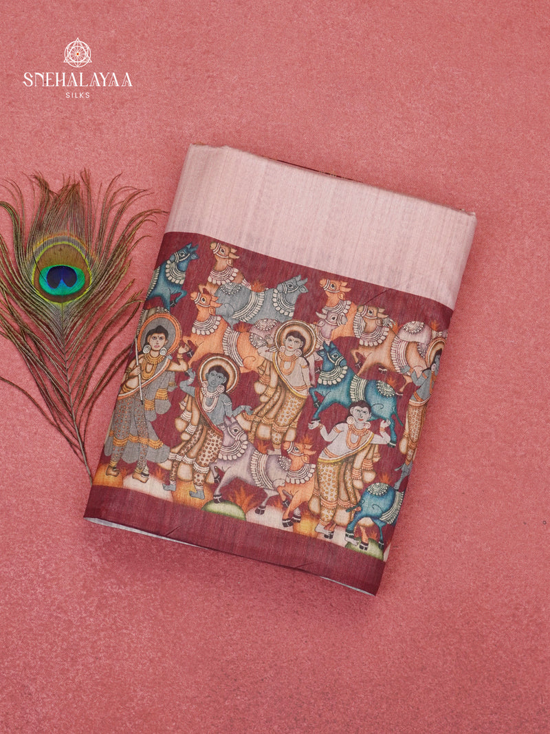 Pale Pink Munga Tussar Saree