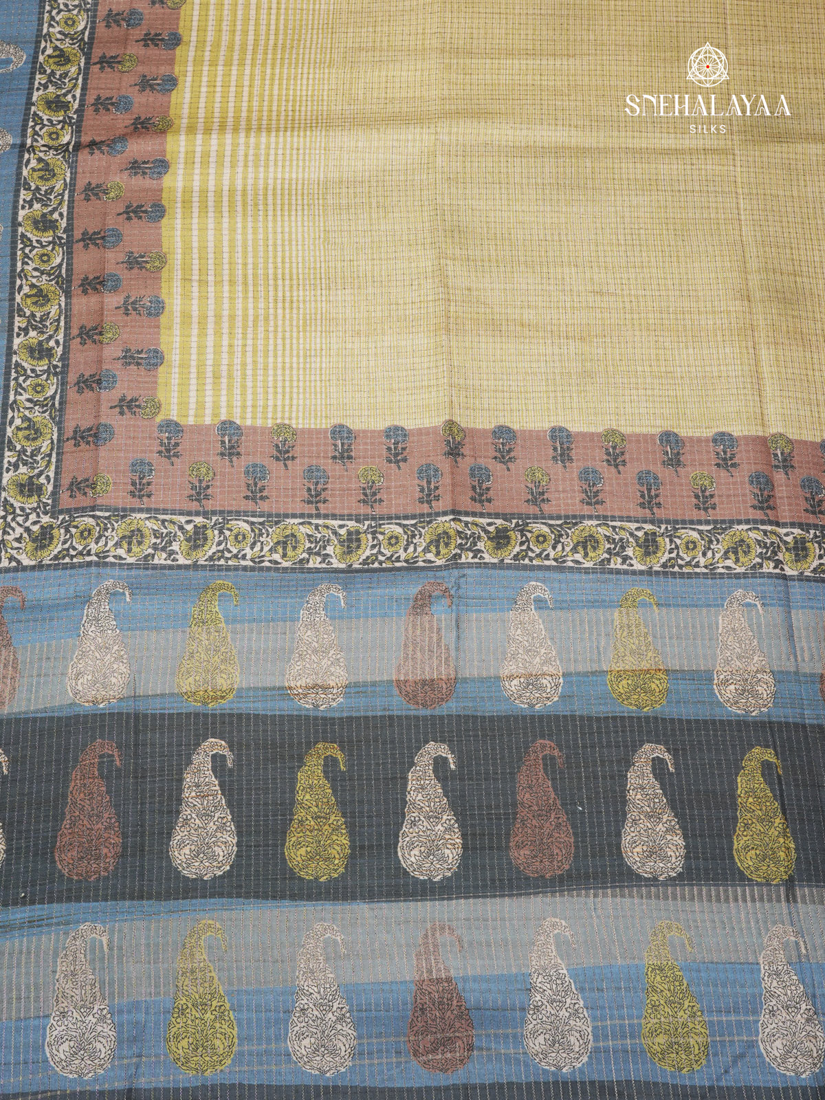 Beige Floral Printed Tussar Saree