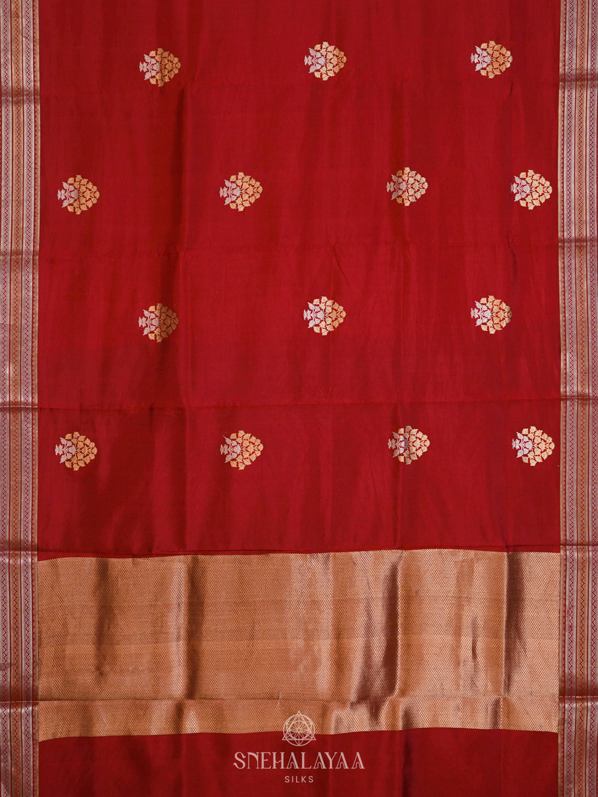 Maroon Chiniya Silk Saree