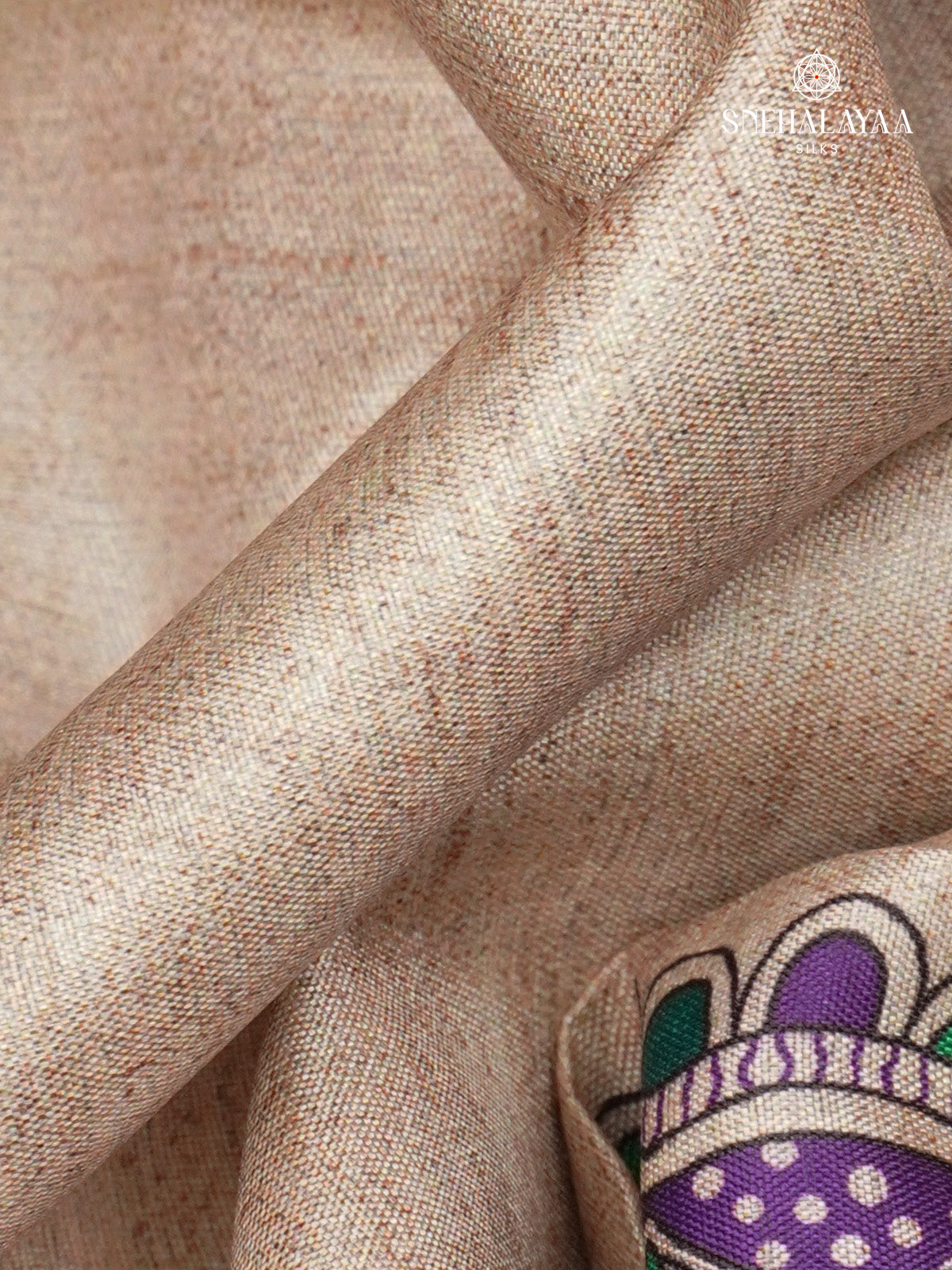 Beige With Orange Border Madhubani Saree