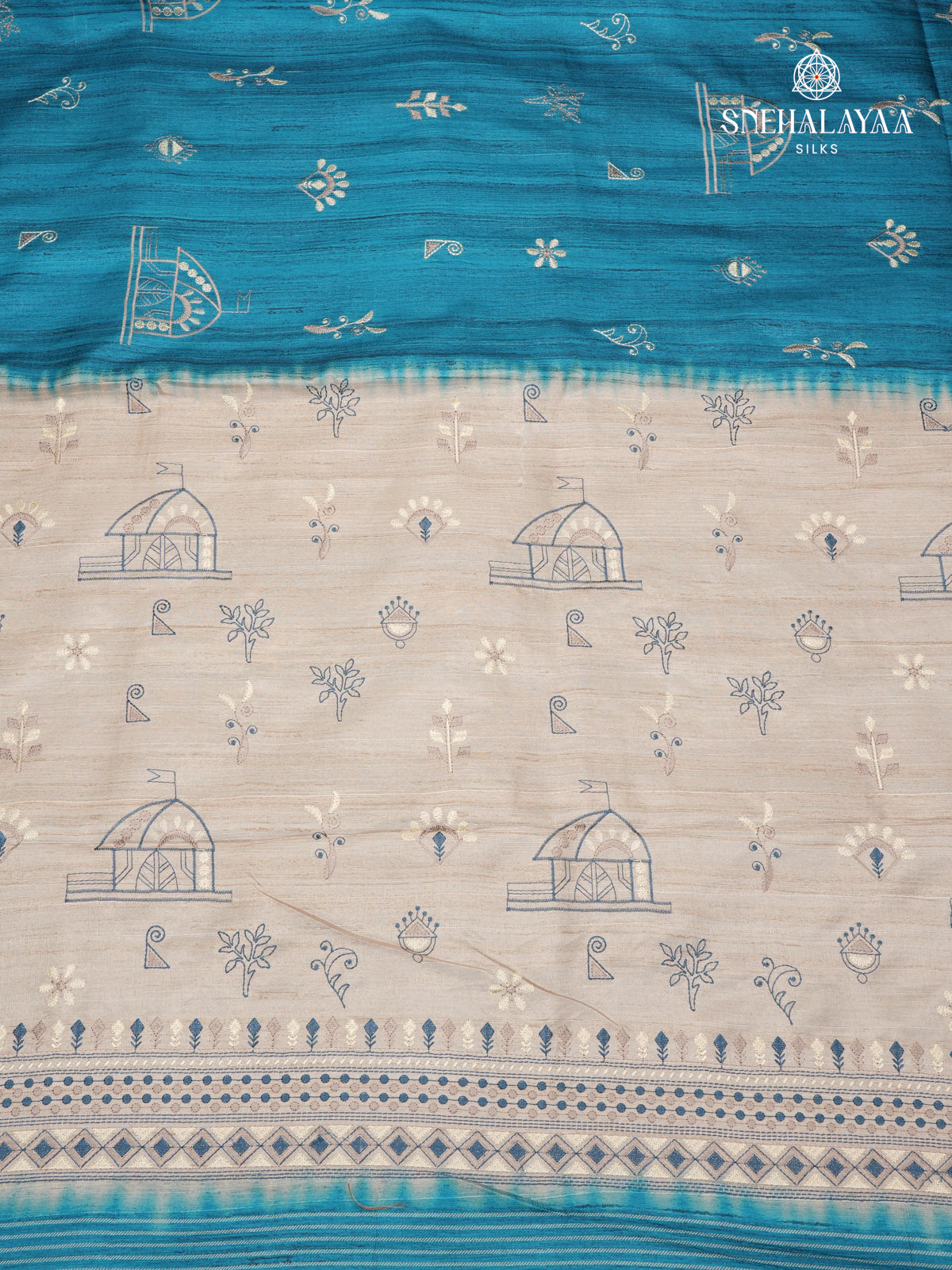 Sky Blue Tussar Embroidery Saree