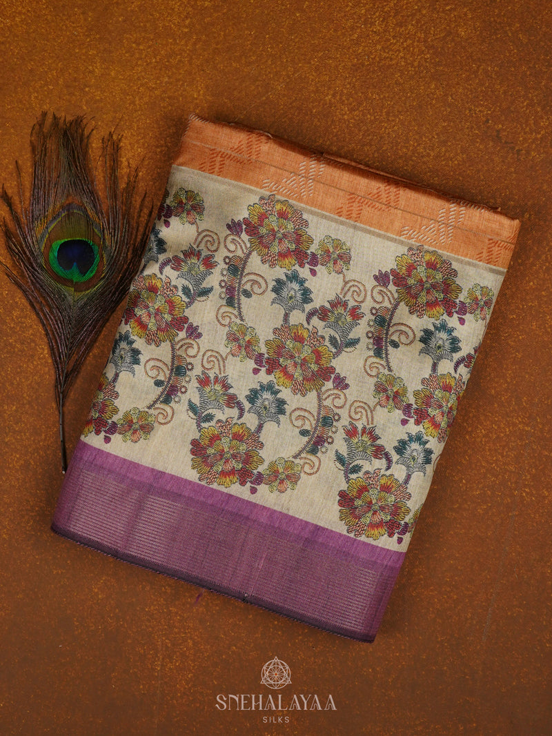 Orange Munga Tussar Saree