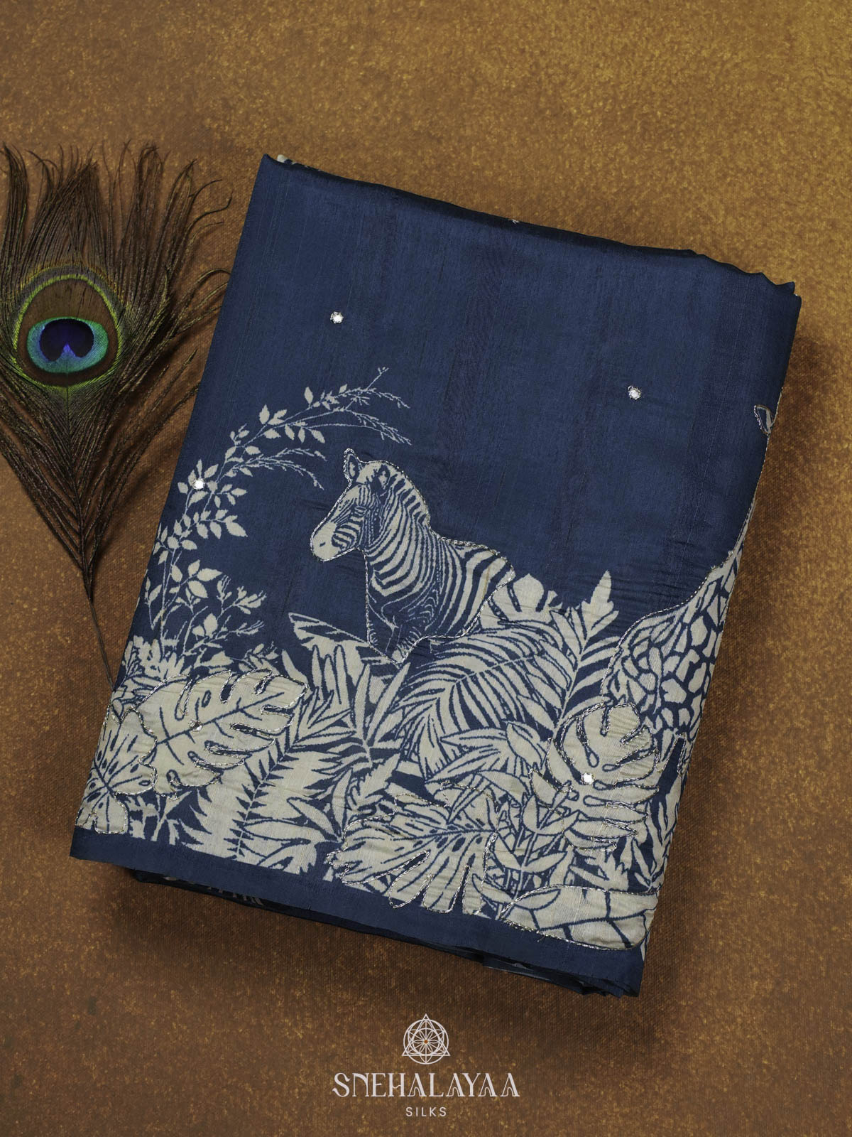 Peacock Blue Raw Silk Embroidery Saree
