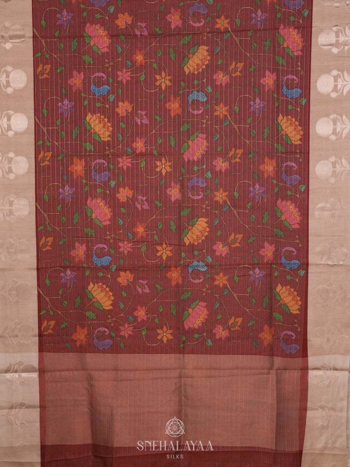 Maroon Linen Tussar Saree