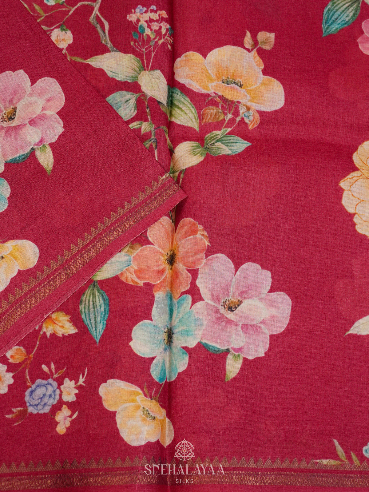 Cherry Red Tussar Saree