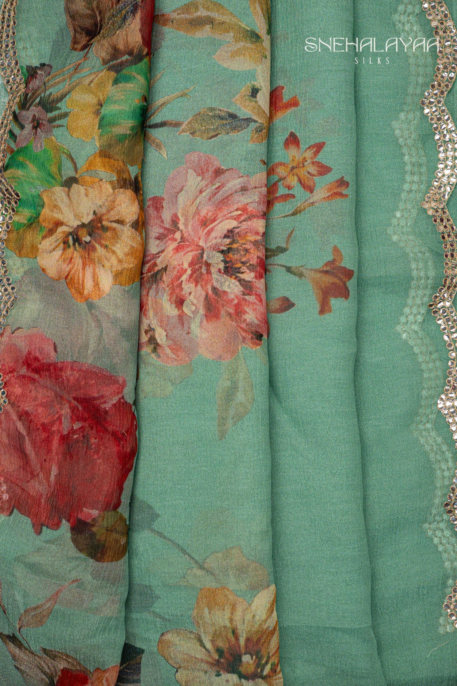 Teal Blue Crush Saree