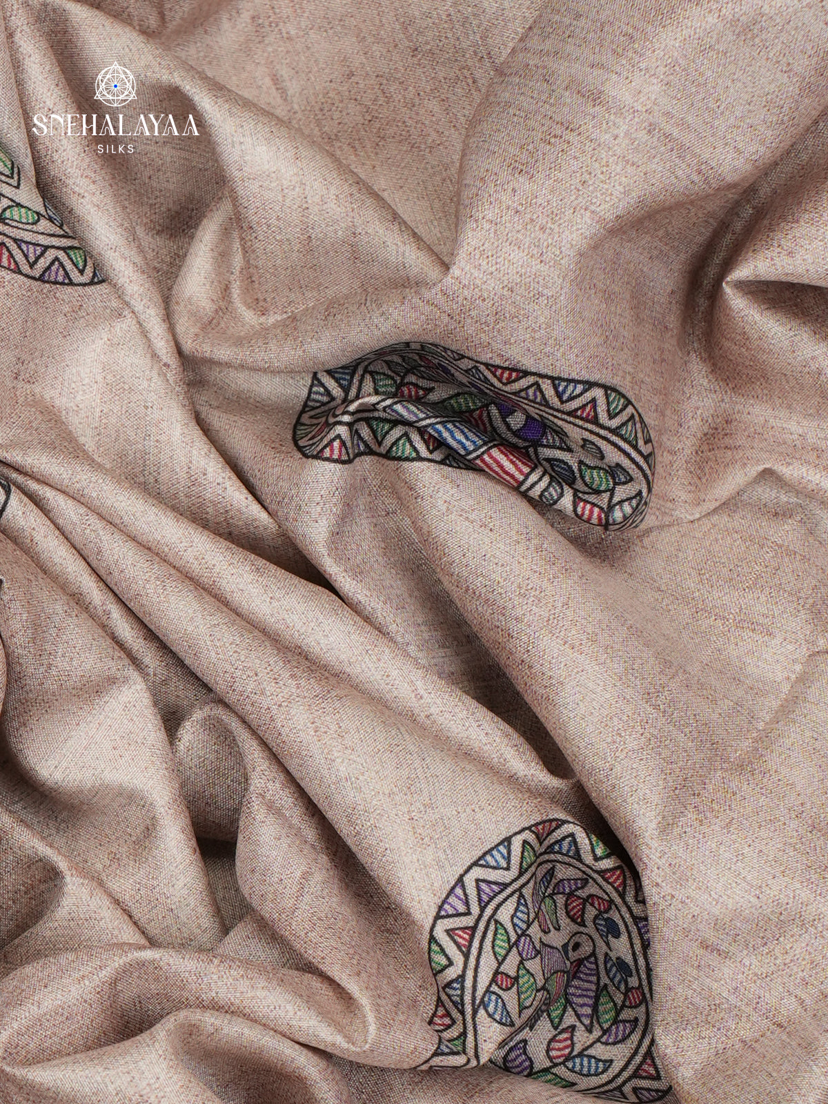 Beige With Black Border Madhubani Saree