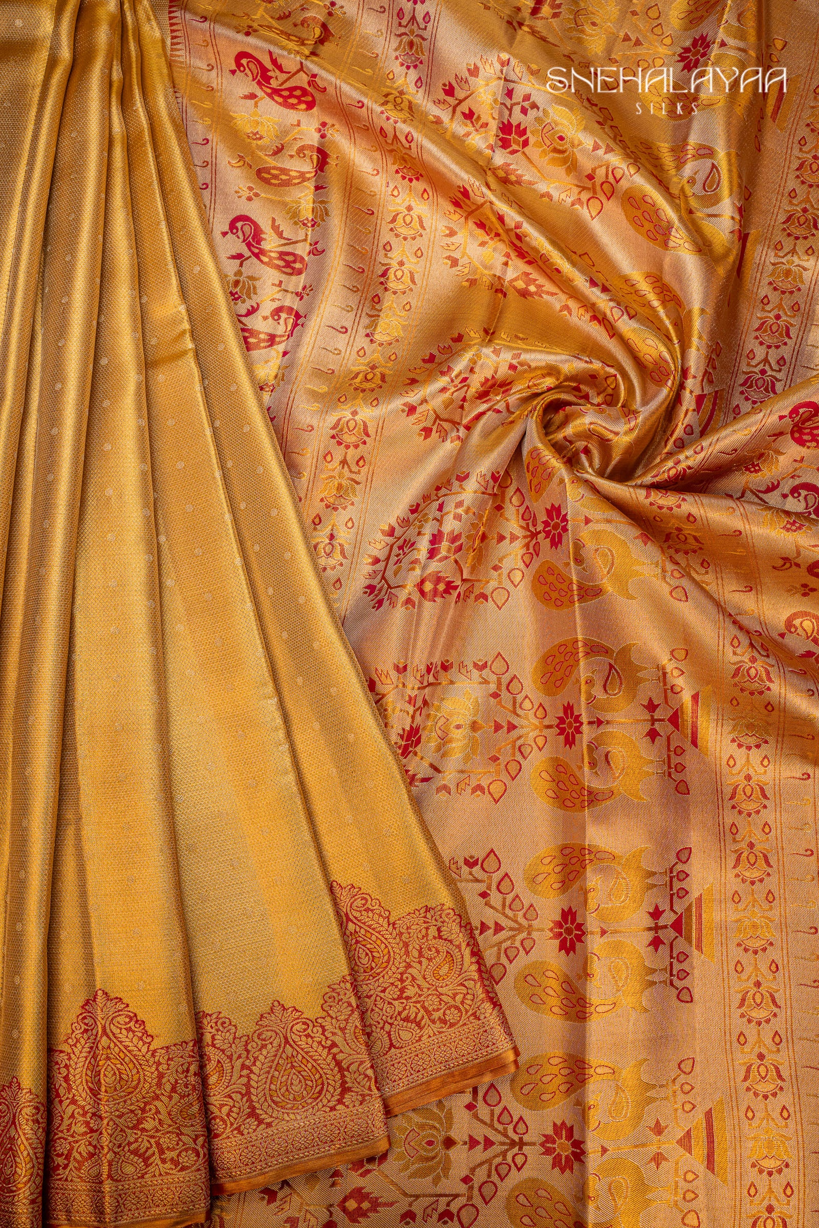 Amber Gold Tissue Kancheevaram Silk Saree