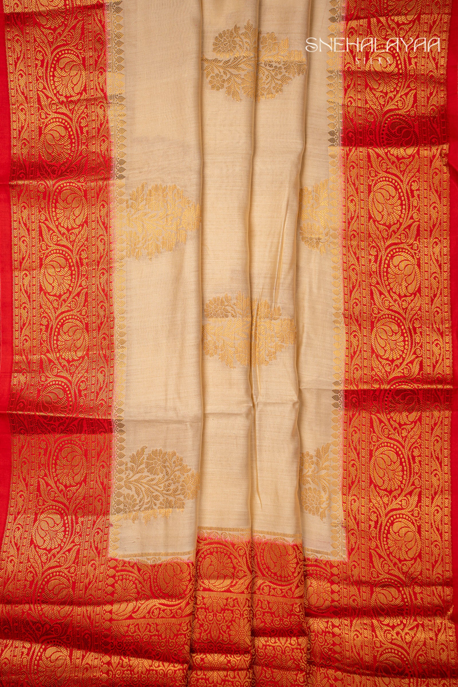Cream Banaras Dupion Silk Saree