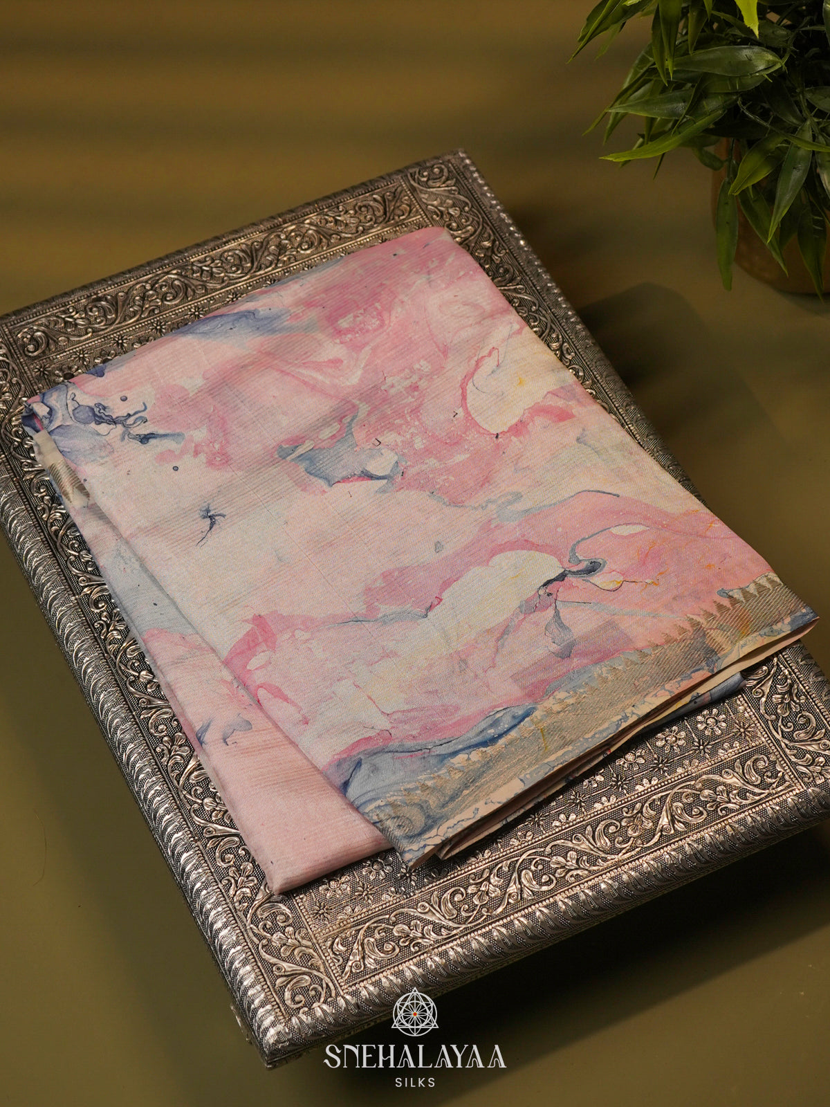 Pale Pink Mangalagiri Printed Saree