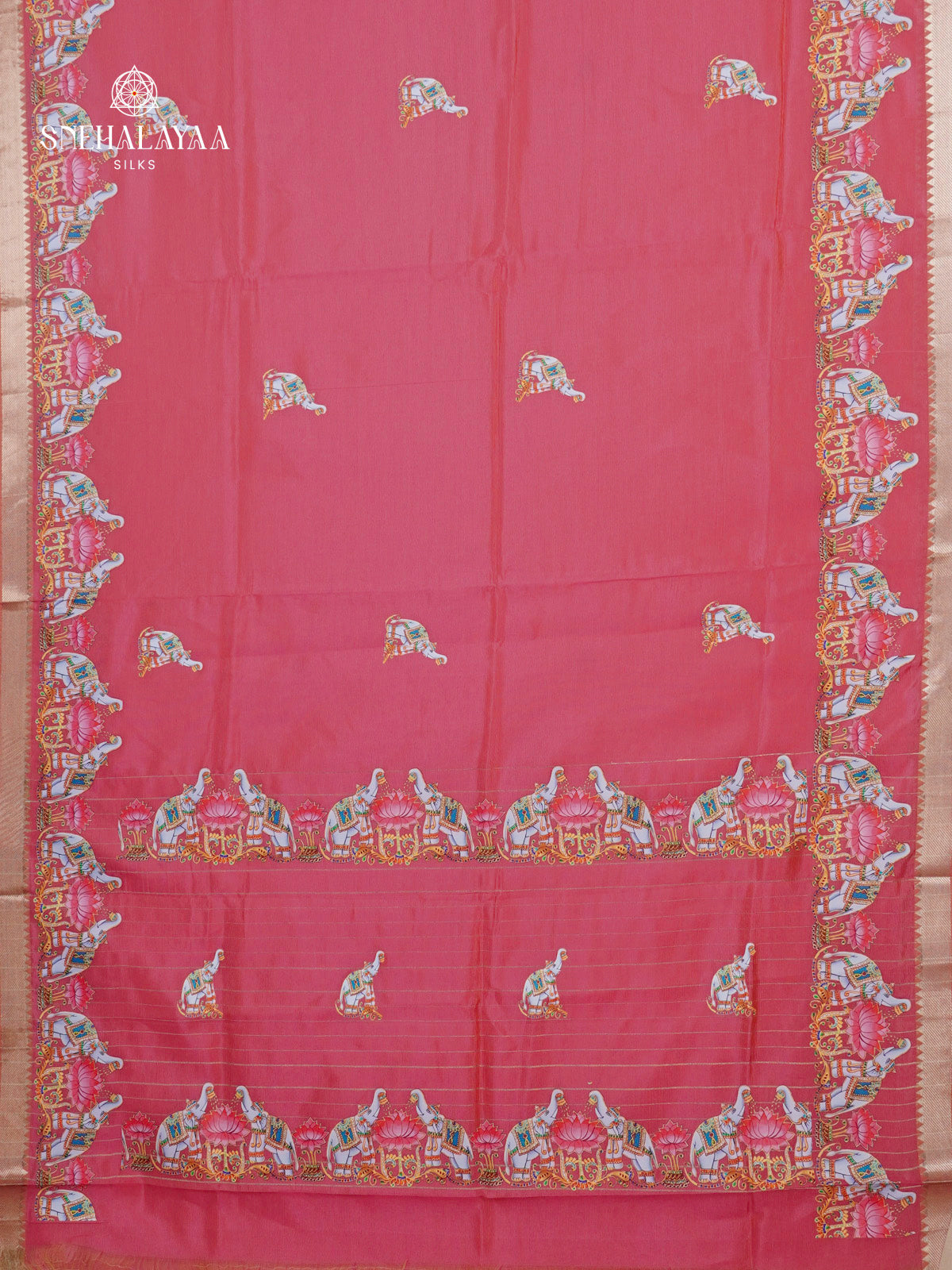 Pink Mangalagiri Silk Cotton Saree with Tanjore Art Print