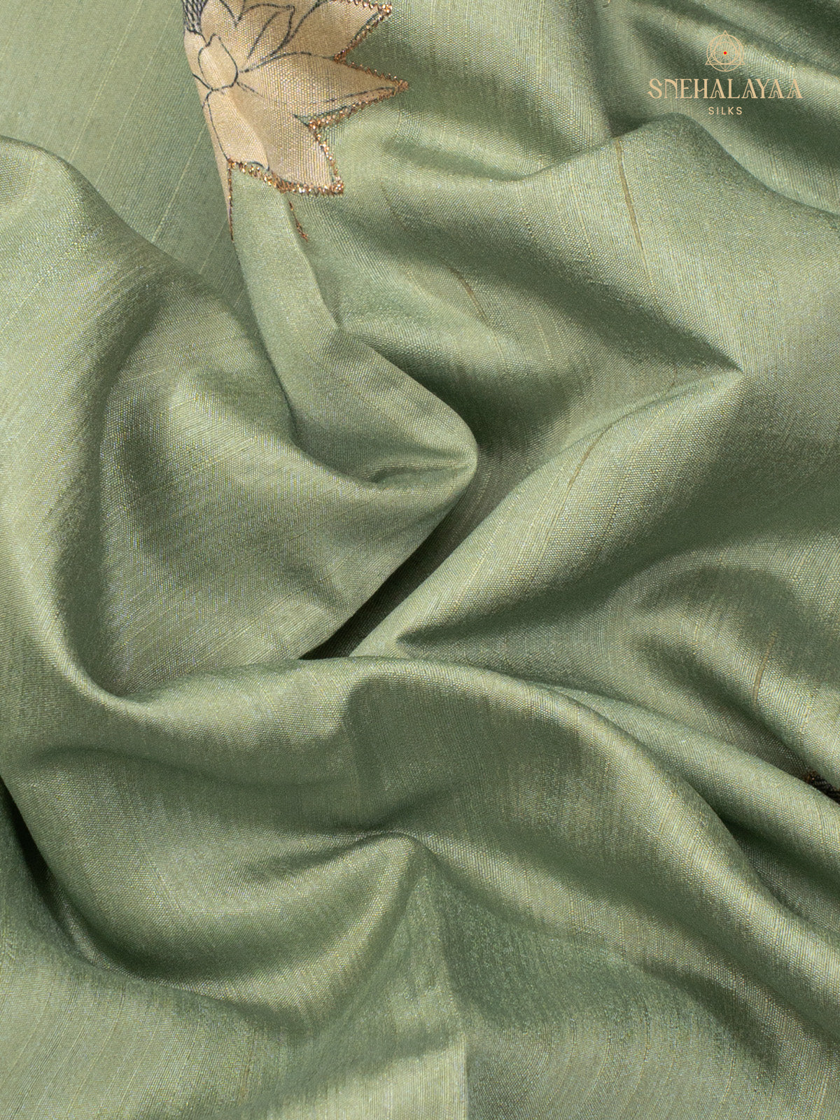Pale Green Raw Silk Embroidery Saree