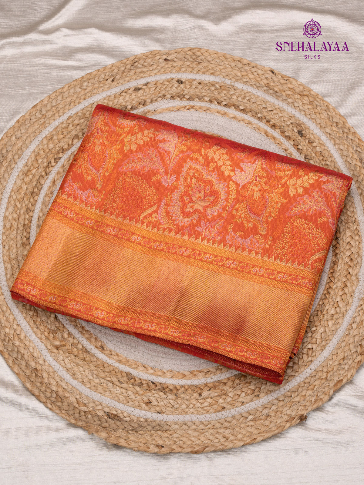Rust Orange Kanjivaram Silk Saree