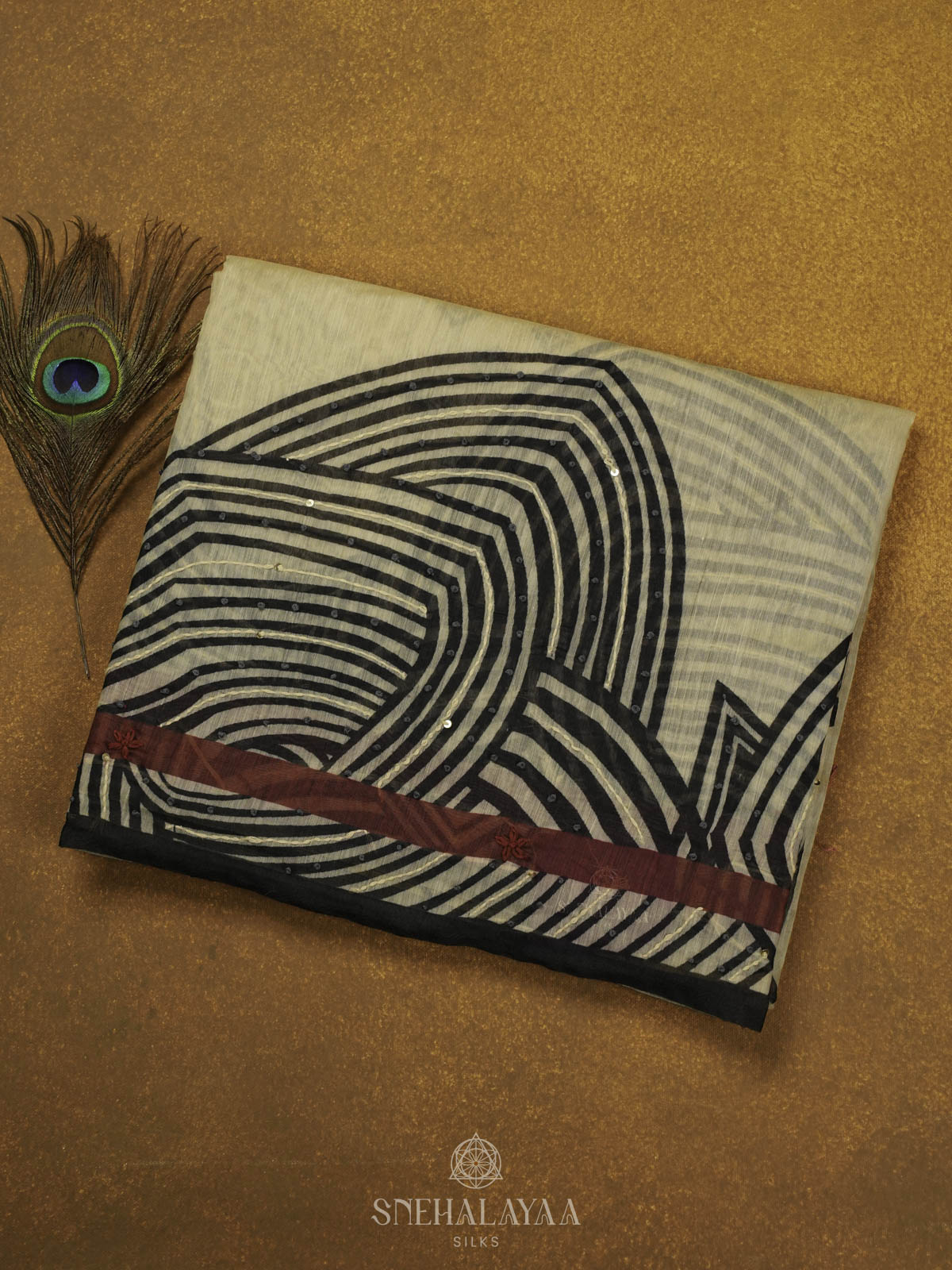 Beige Linen Embroidery Saree