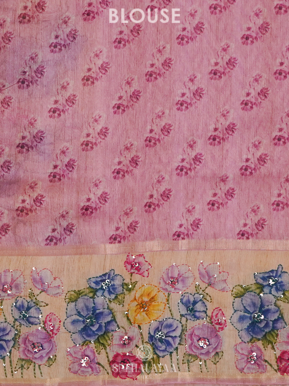 Pink Munga Tussar Embroidery Saree