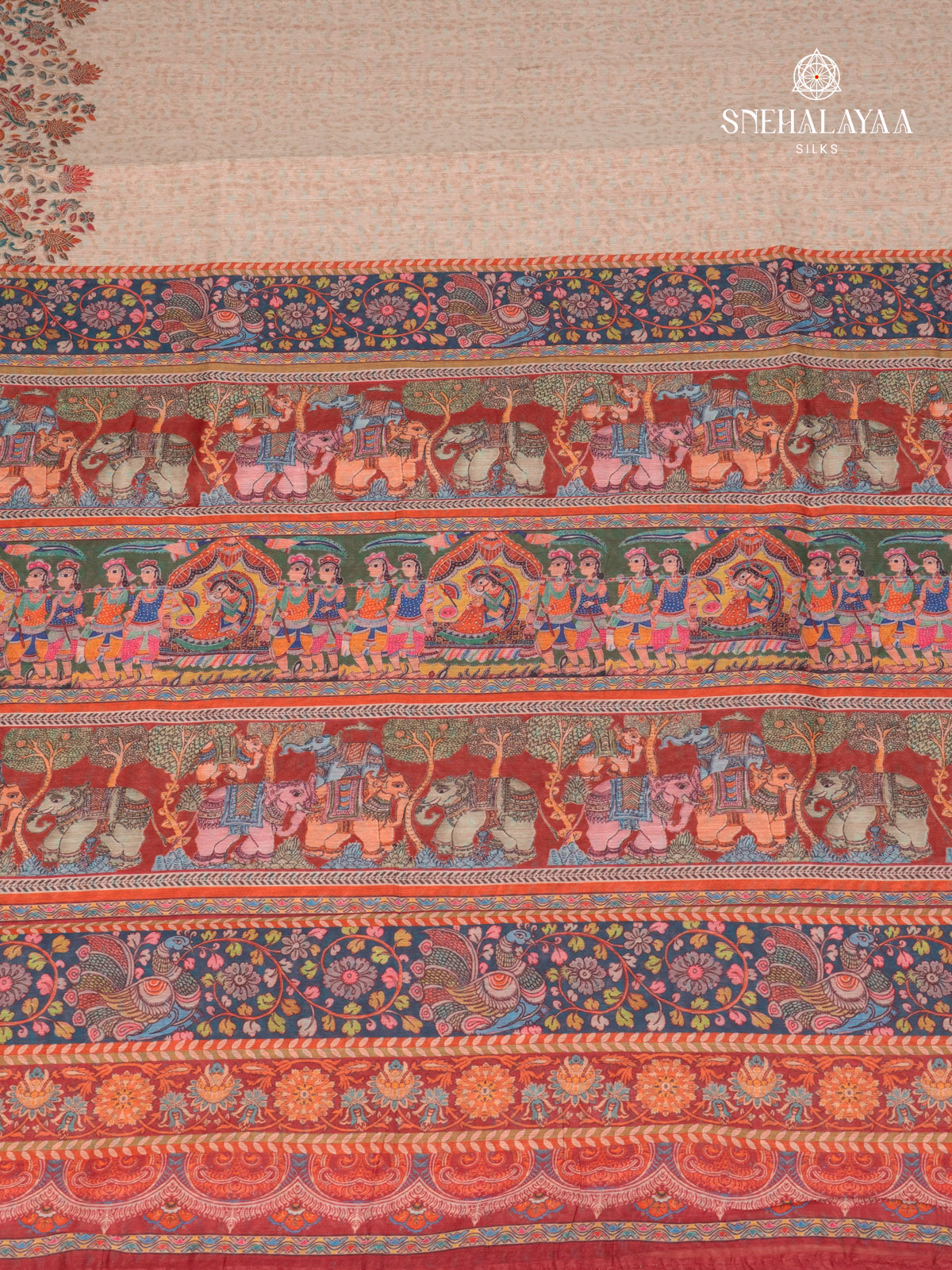 Cream With Maroon Border Linen Saree