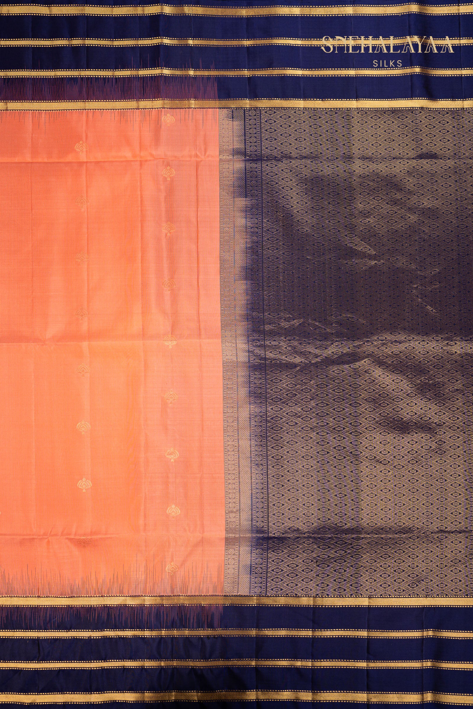 Coral Pink Kancheevaram Soft Silk Saree