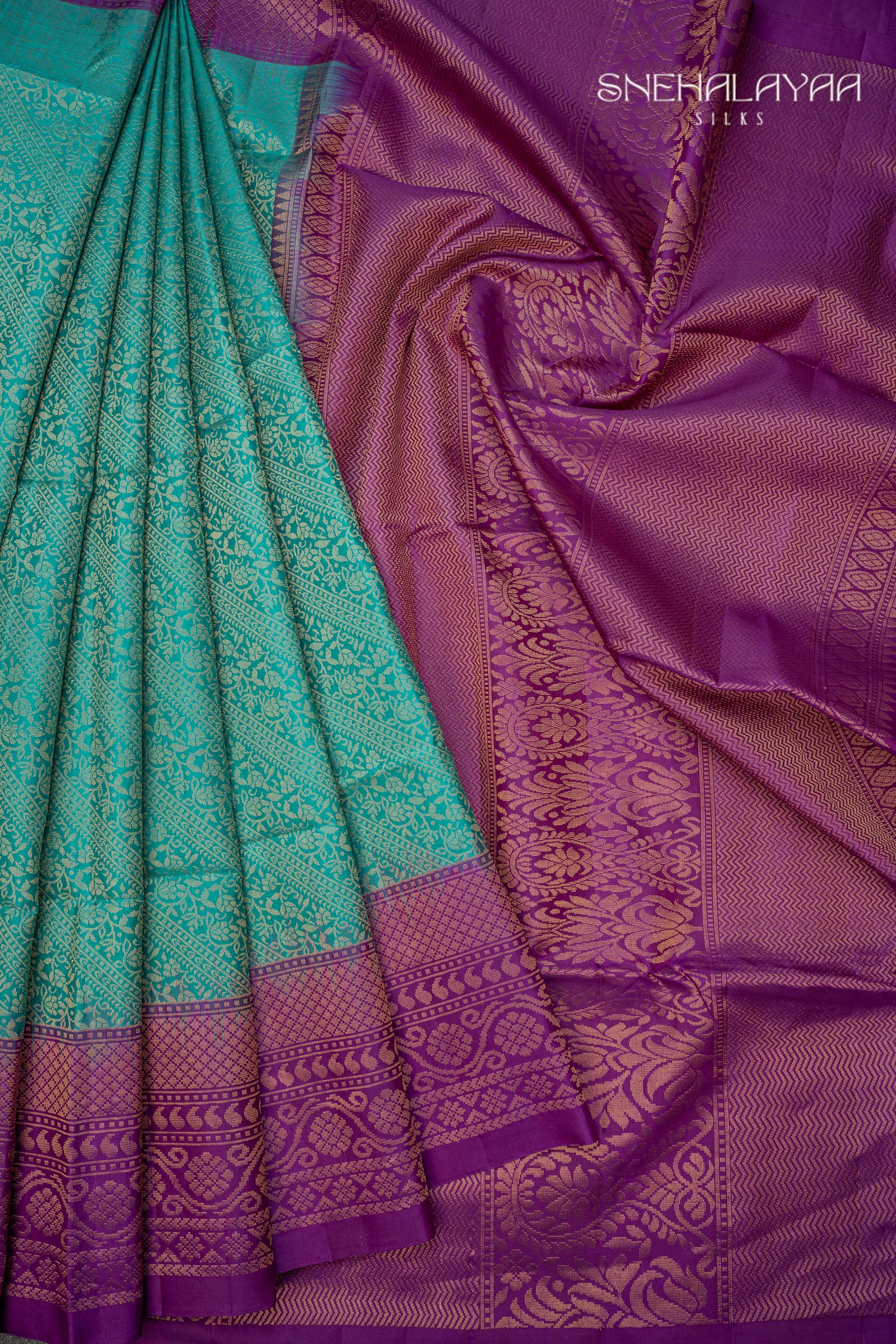 Teal Kancheevaram Soft Silk Saree
