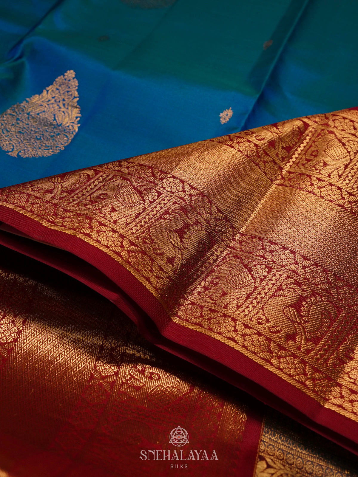 Peacock Blue Kanjivaram Silk Saree