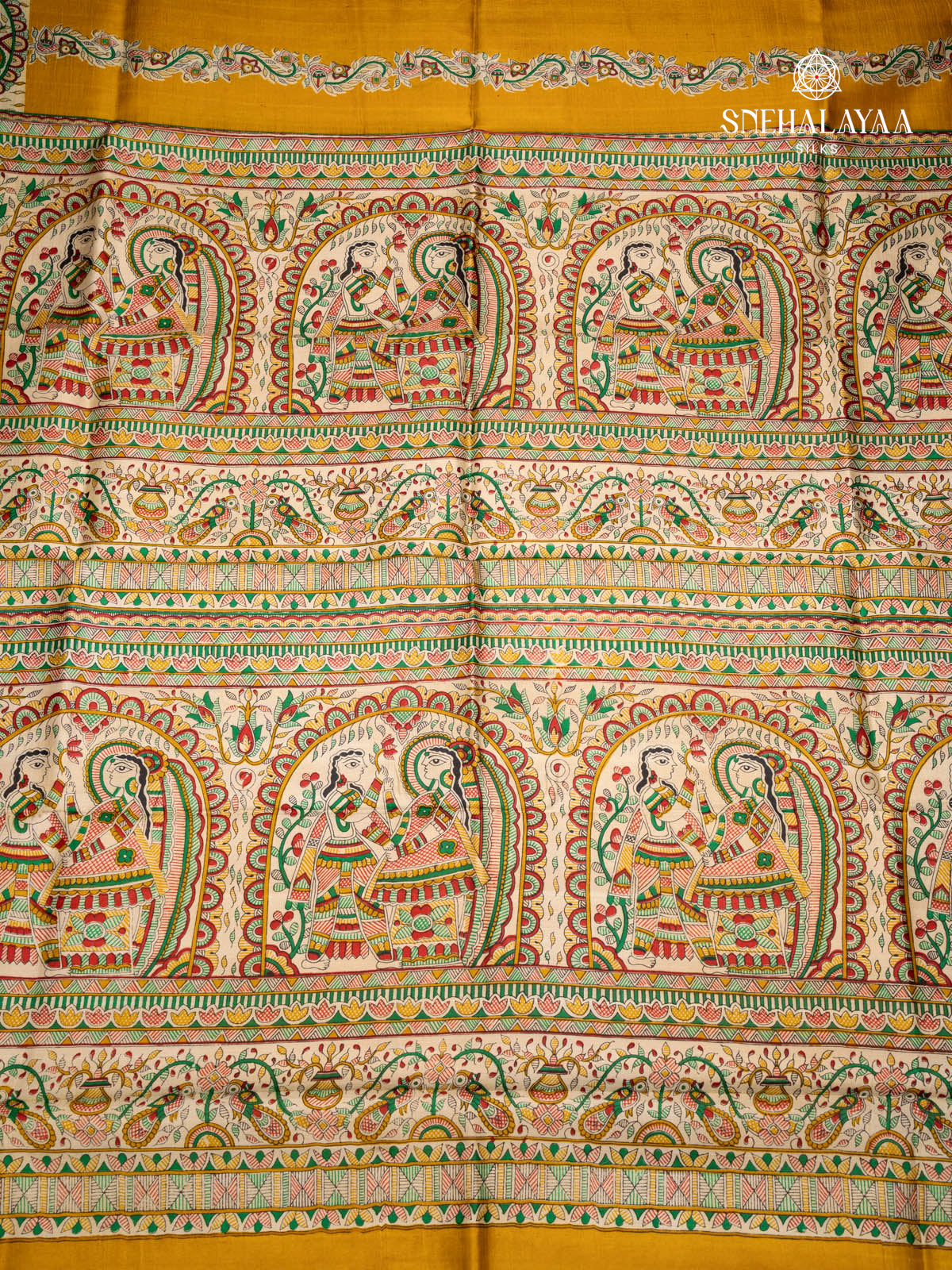 Yellow Printed Tussar Saree