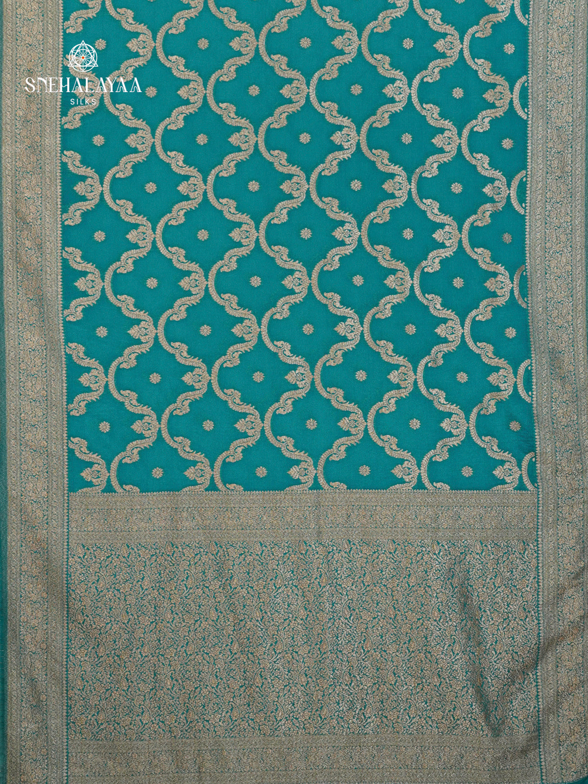 Ocean Blue Banaras Crepe Silk Saree