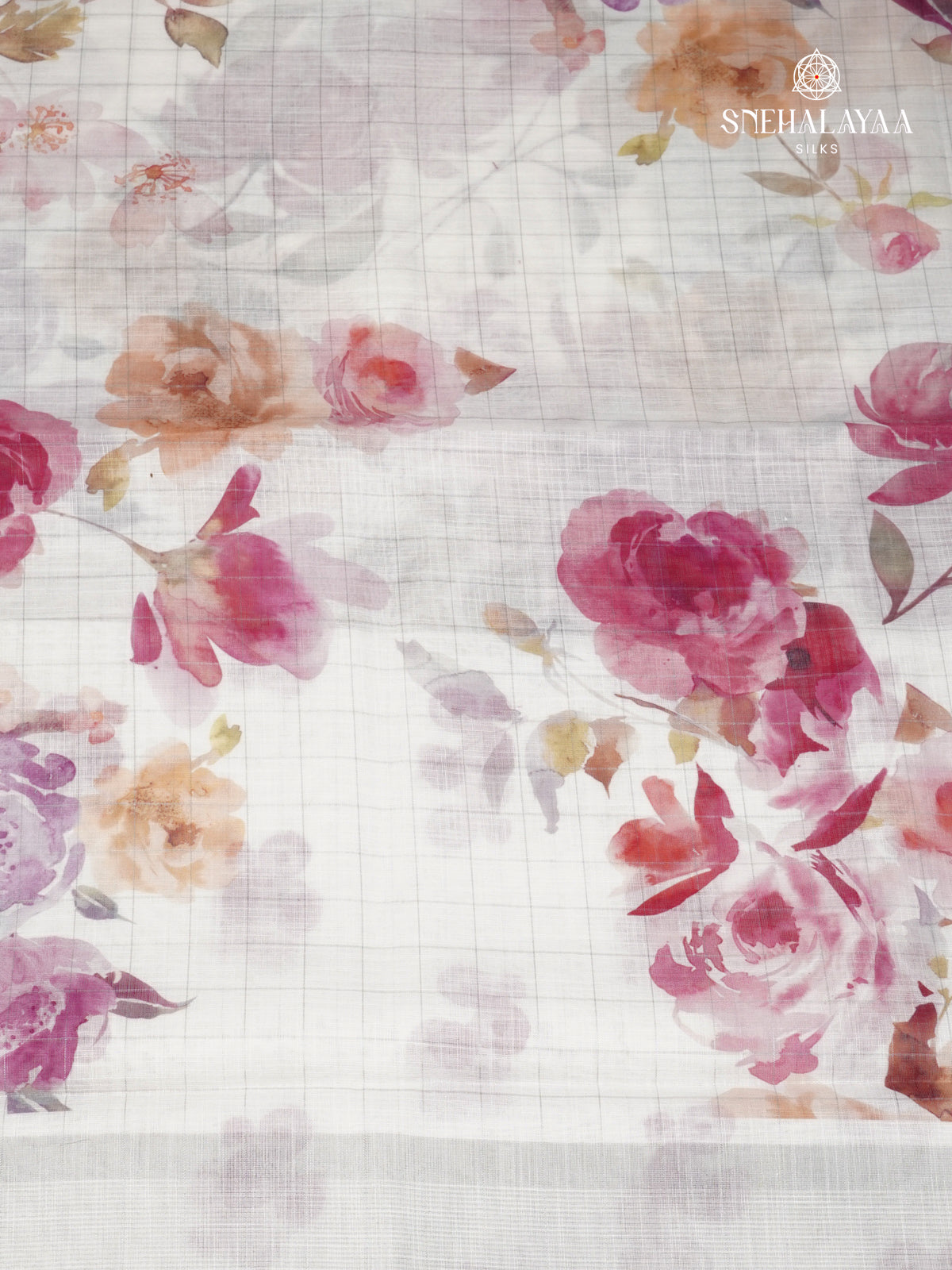 Off White Printed Linen Saree