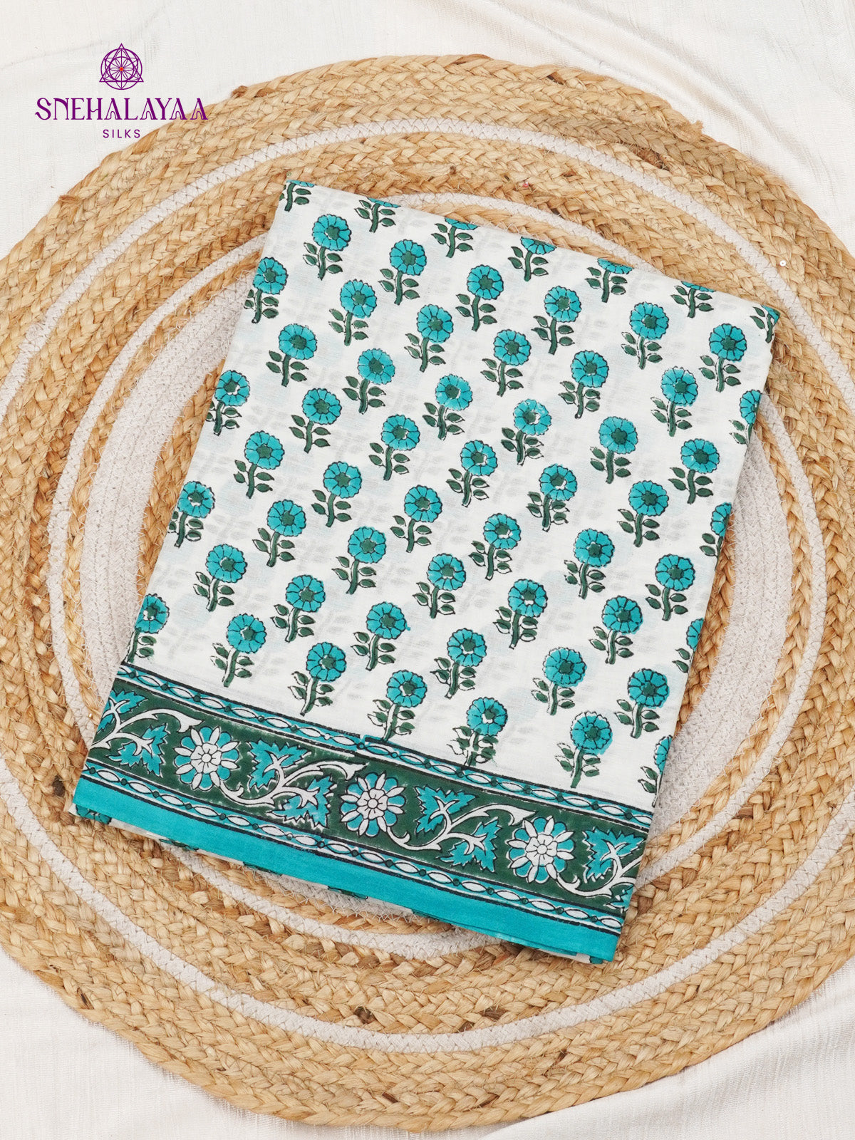 White Jaipur Cotton Saree