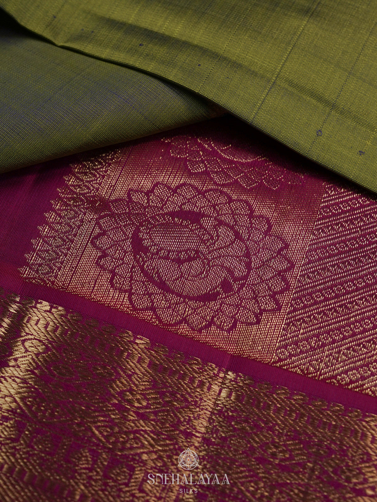 Olive Green Kanjivaram Silk Saree