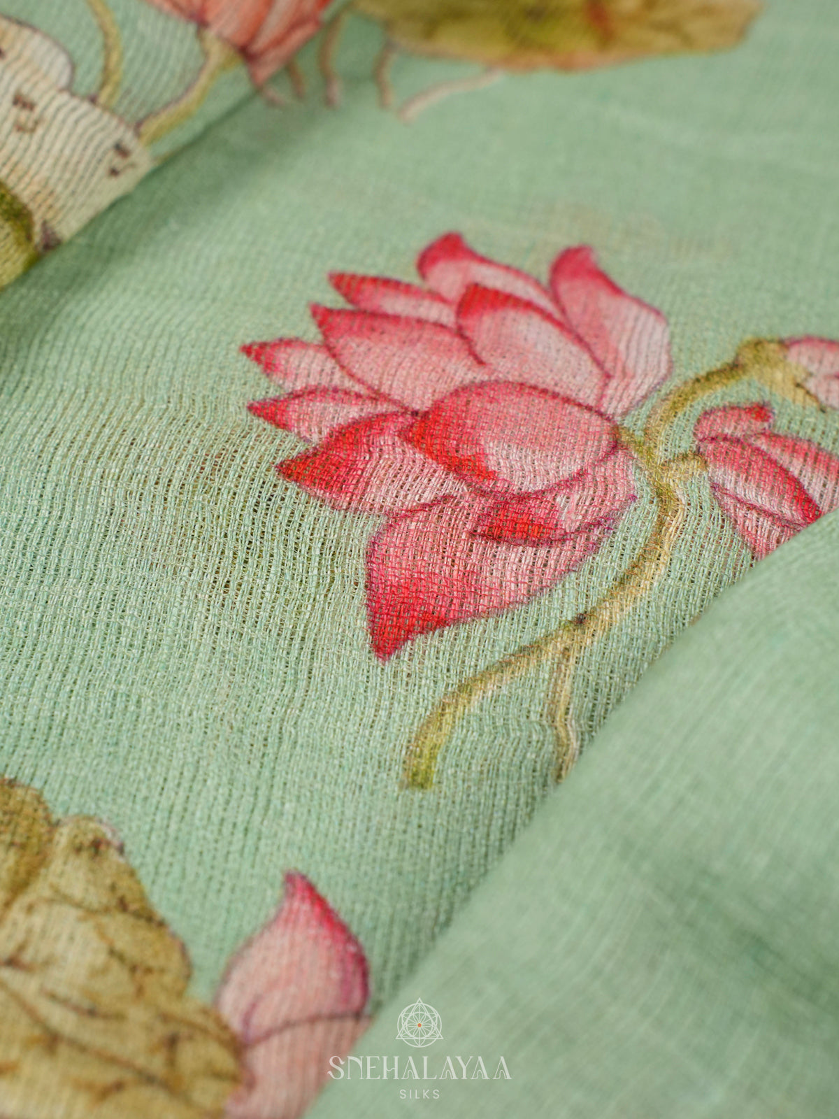 Pale Green Linen Kora Silk Saree