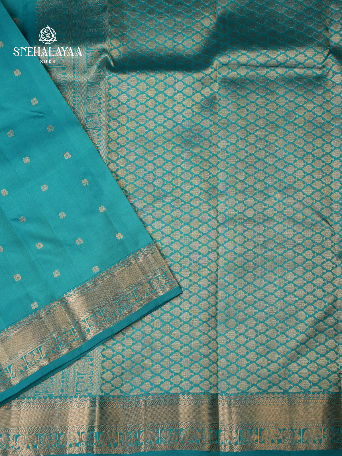 Teal Blue Kanjivaram Silk Saree